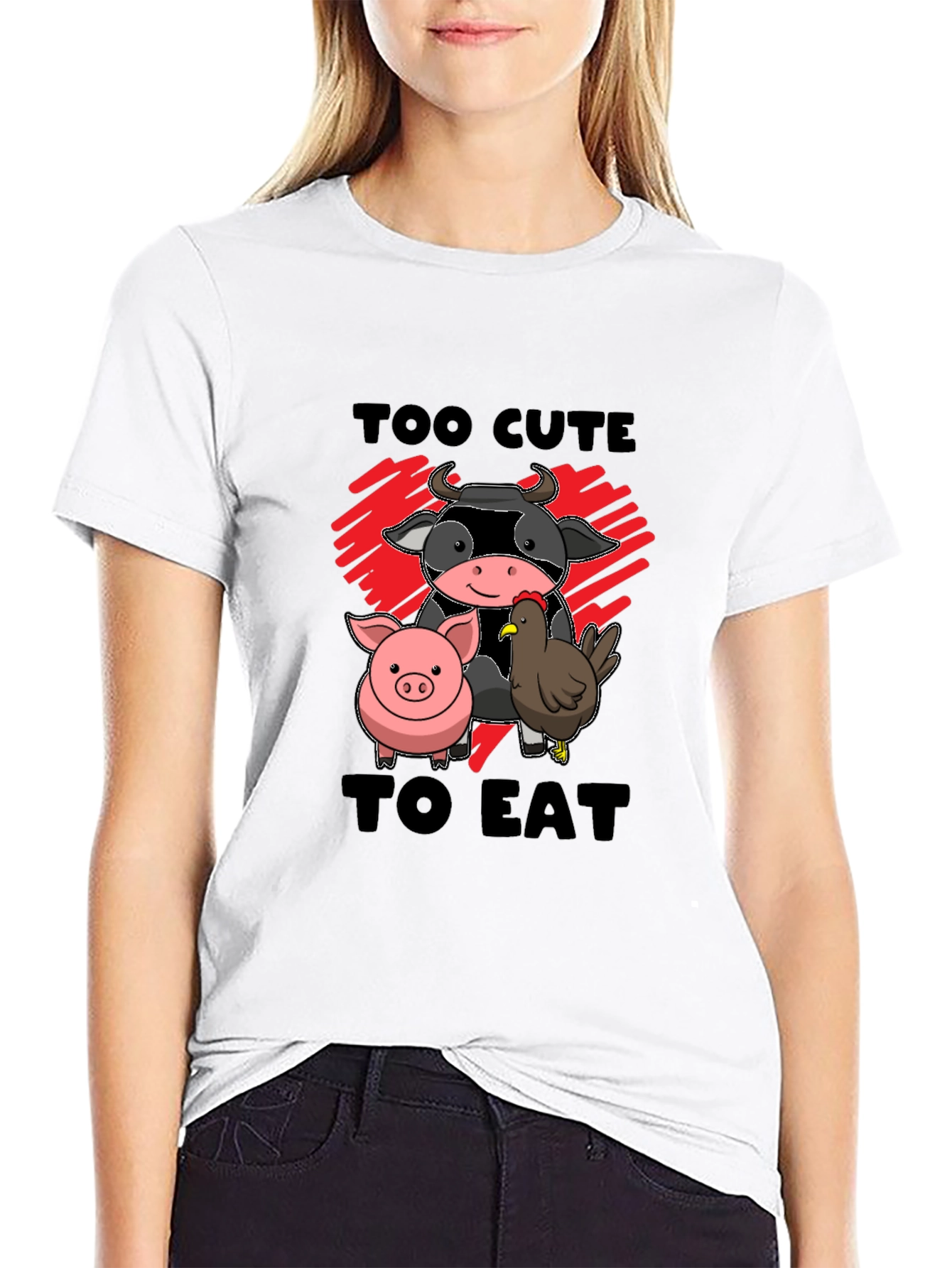 Too Cute To Eat Vegan Animal Lover Black T-Shirt