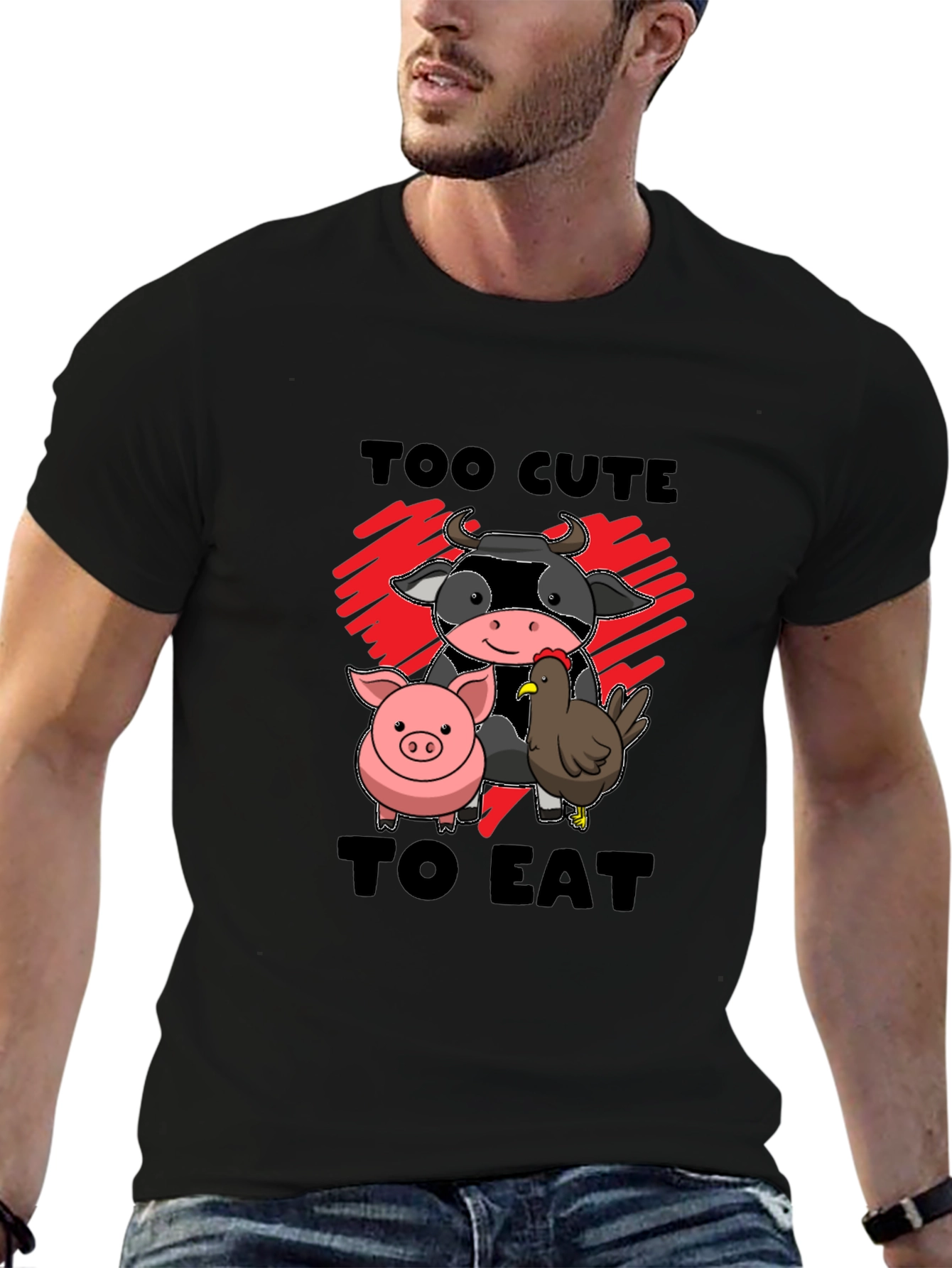 Too Cute To Eat Vegan Animal Lover Black T-Shirt