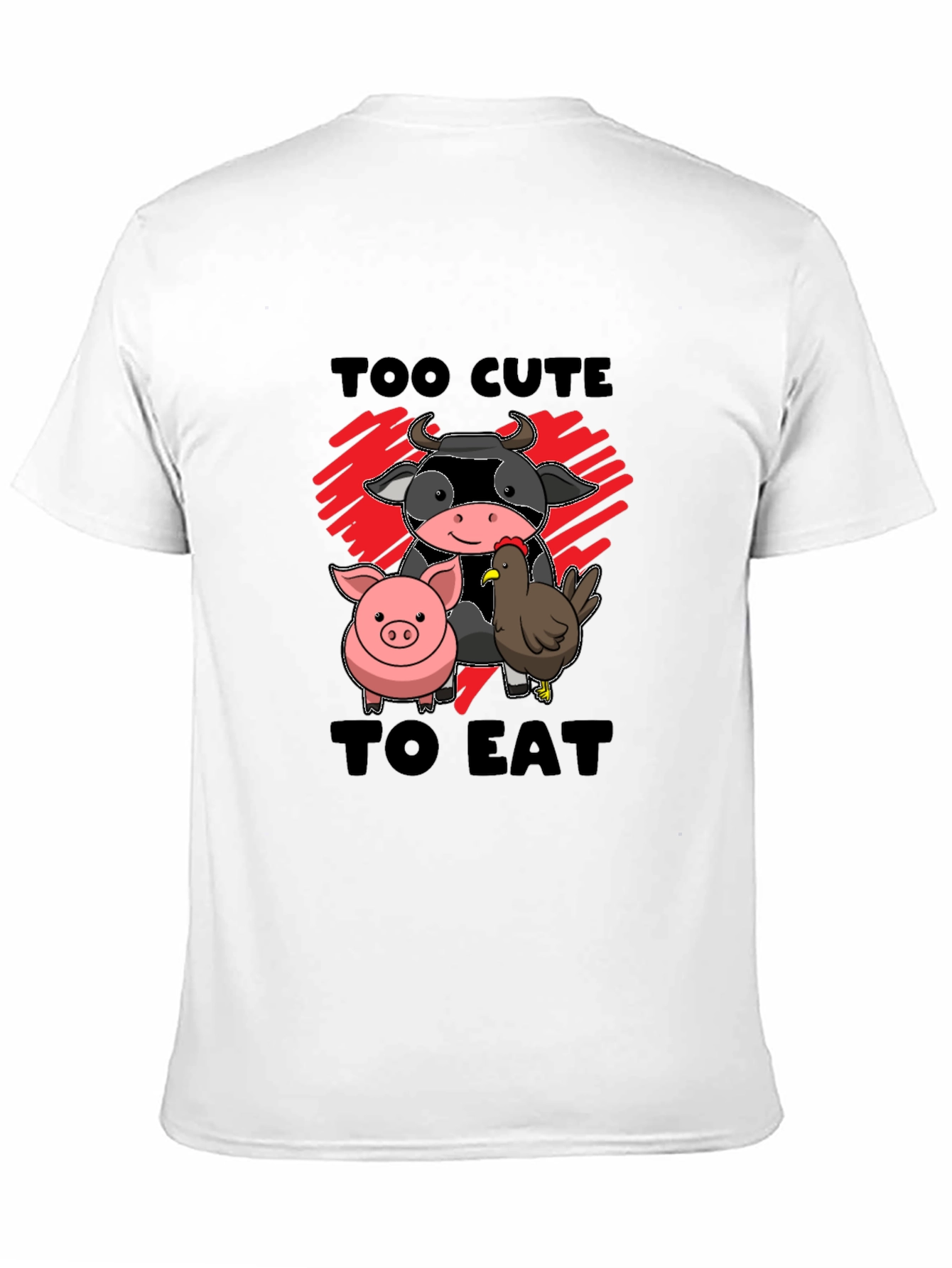 Too Cute To Eat Vegan Animal Lover Black T-Shirt