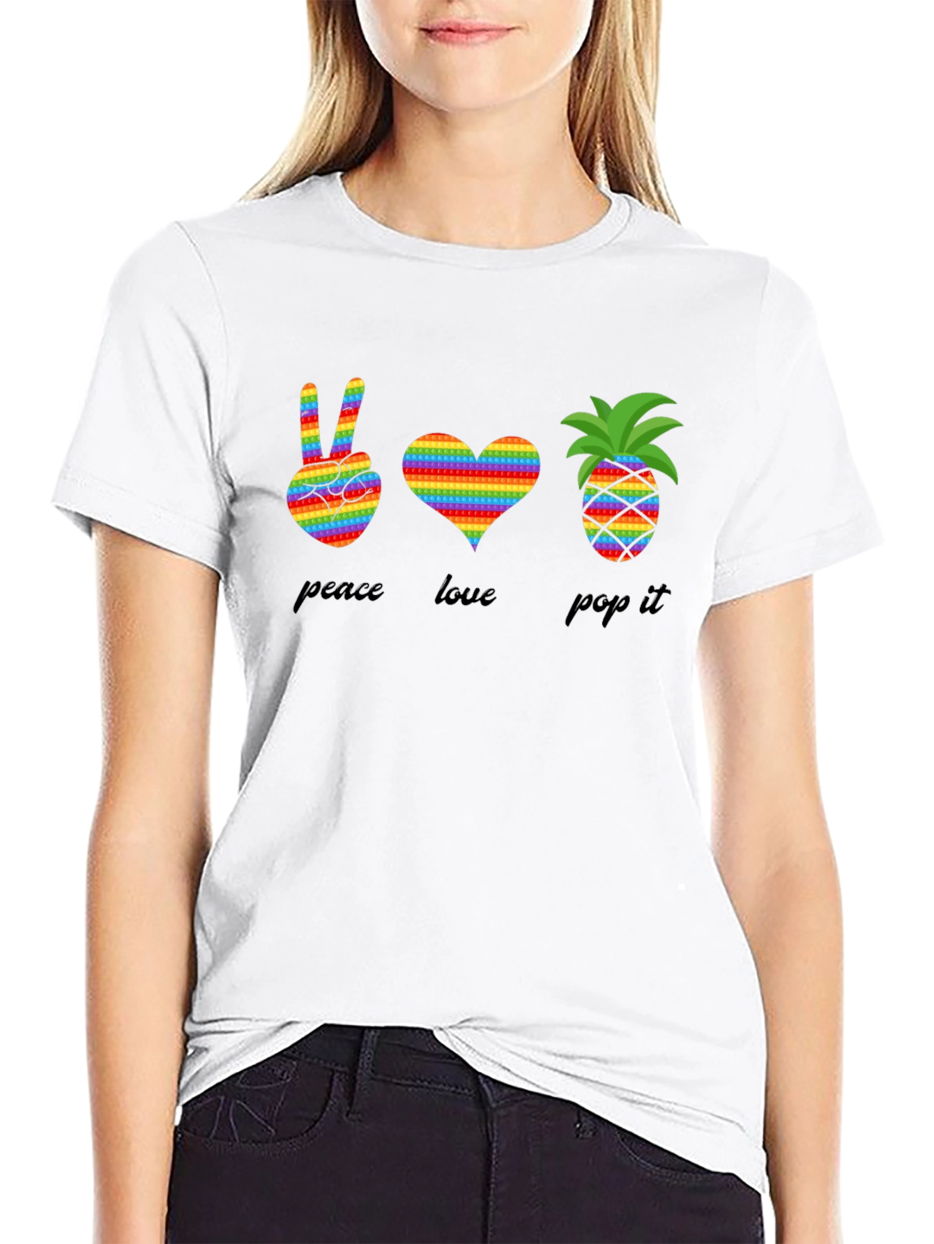 Peace Love Pop It T-Shirt Rainbow Design