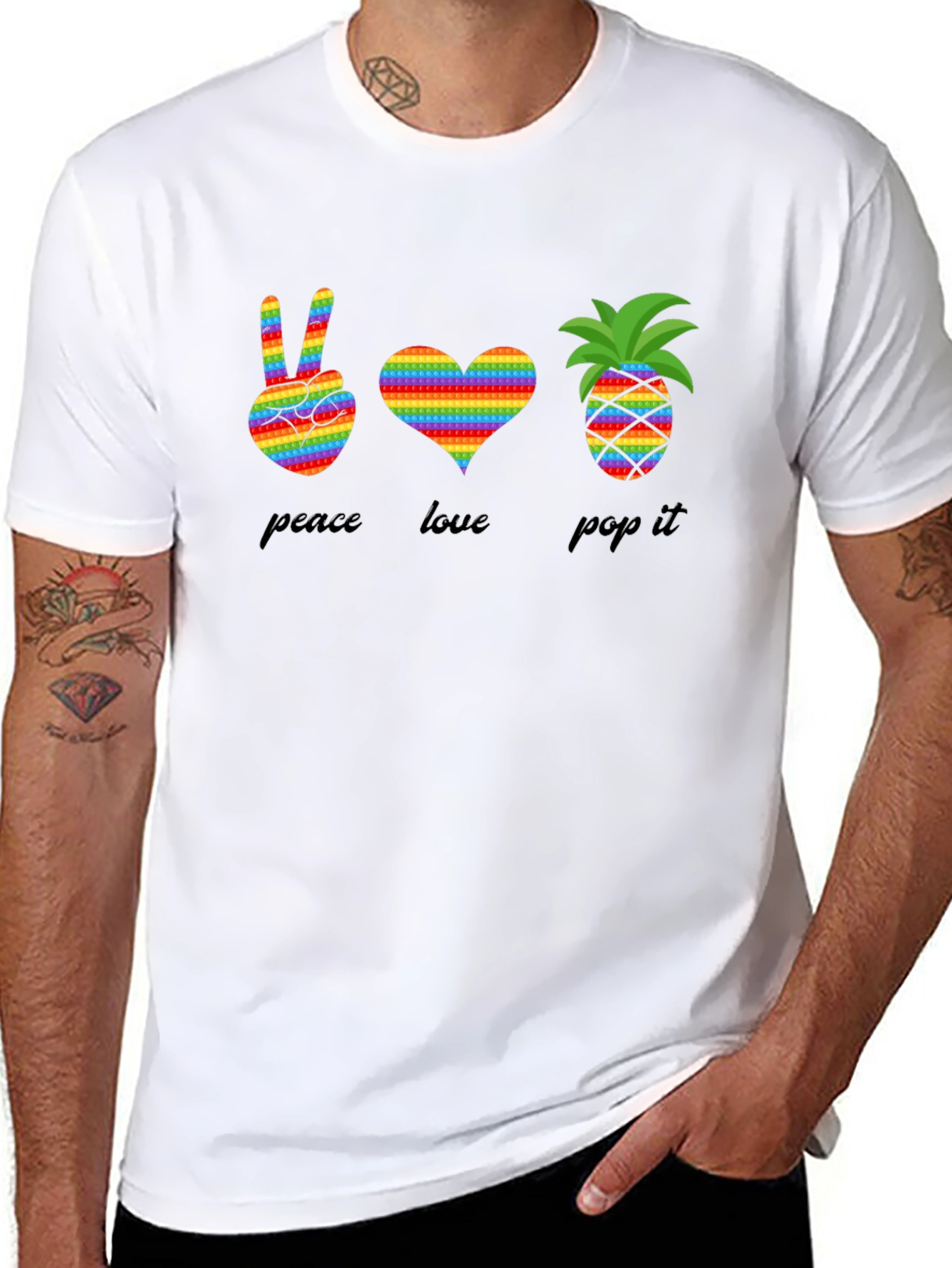 Peace Love Pop It T-Shirt Rainbow Design