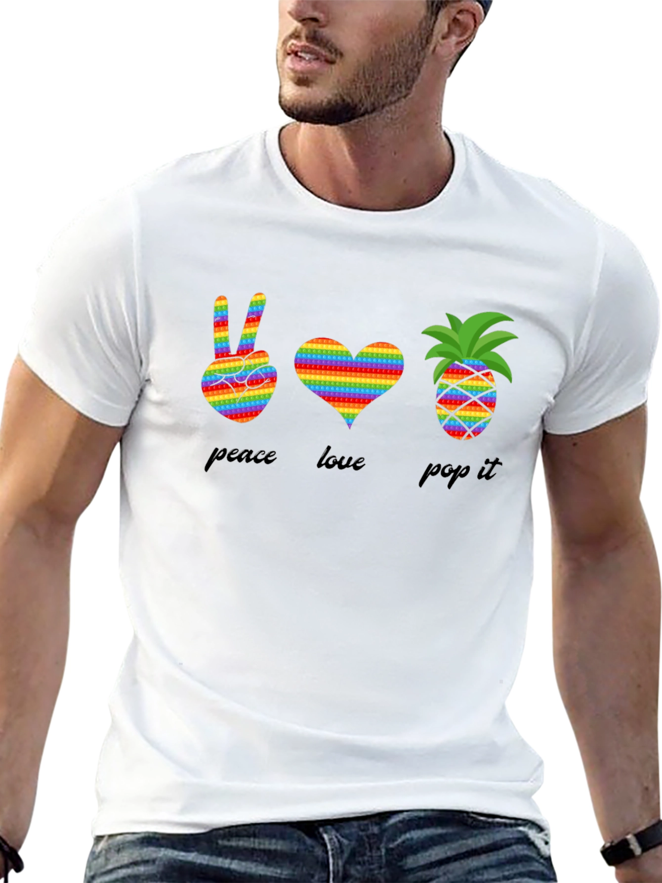 Peace Love Pop It T-Shirt Rainbow Design
