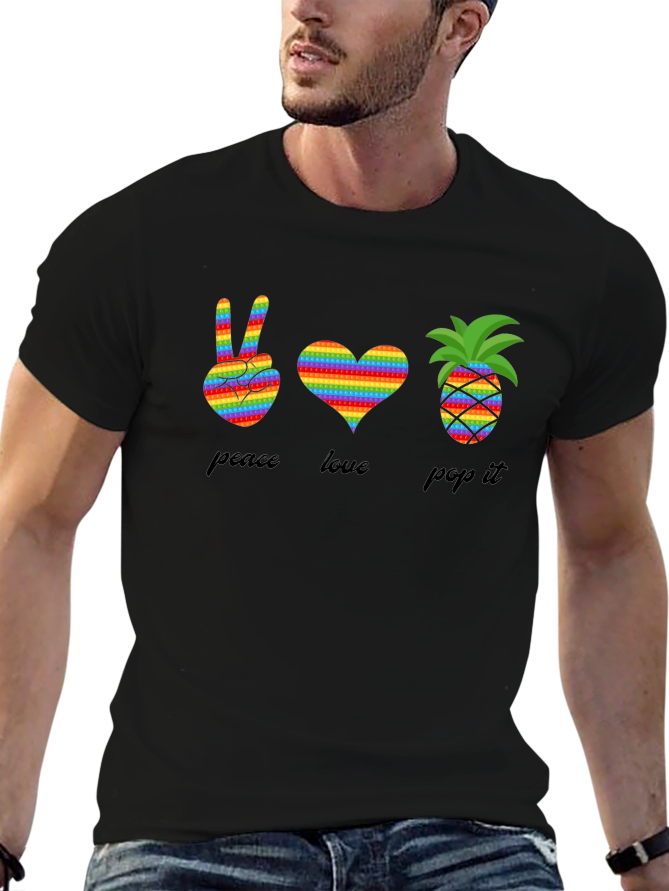 Peace Love Pop It T-Shirt Rainbow Design