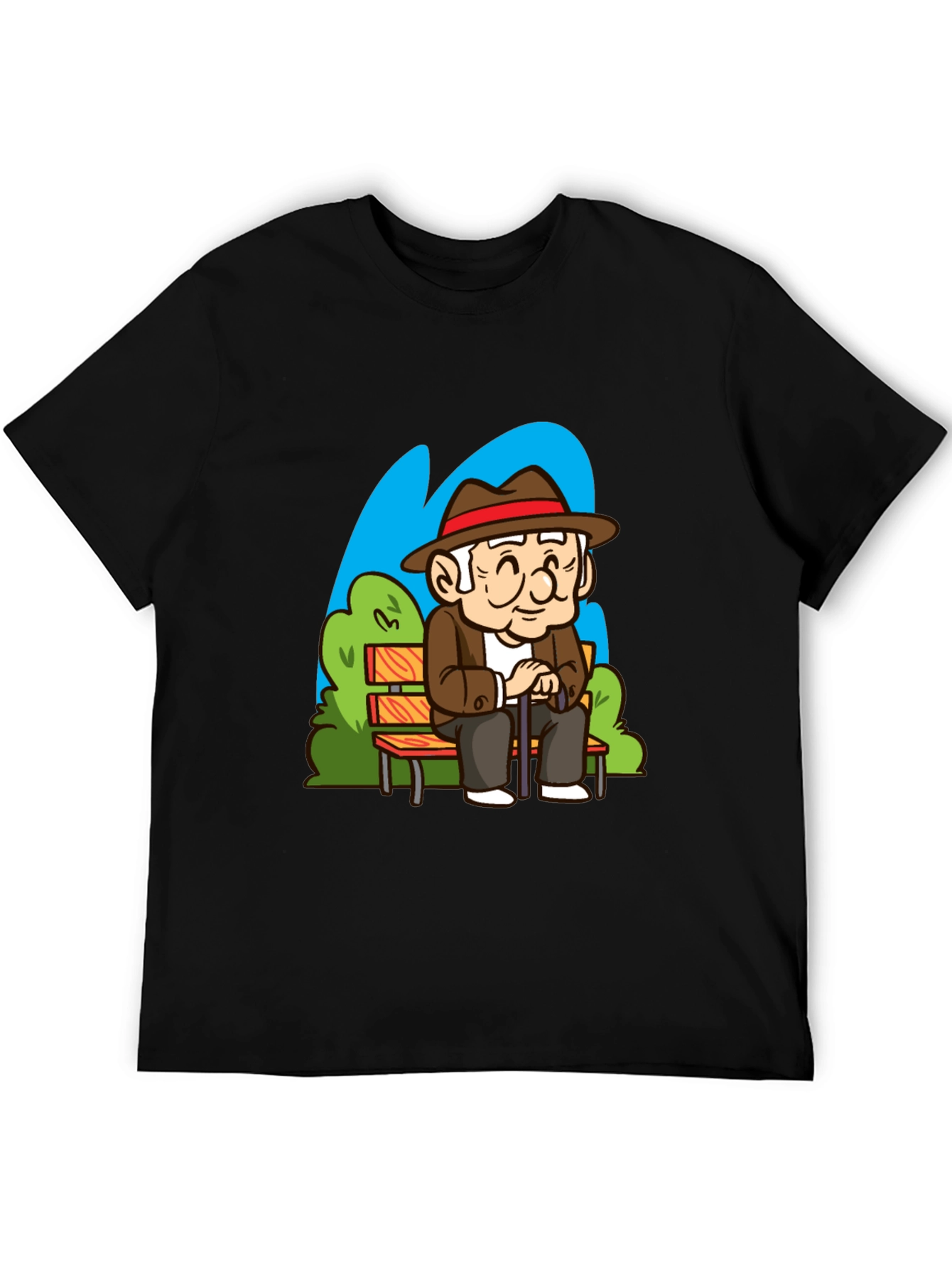 Cartoon Old Man on Park Bench T-Shirt