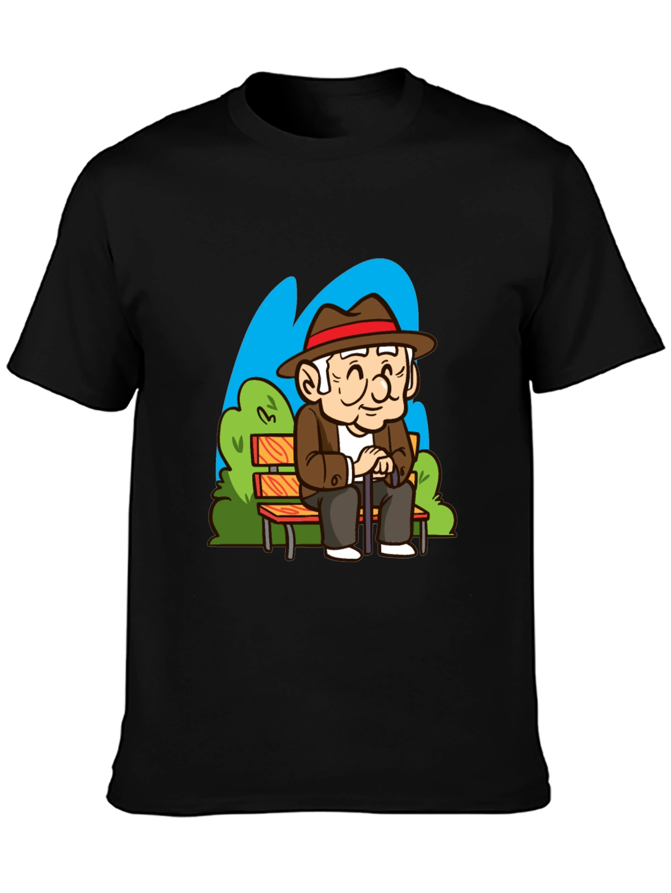 Cartoon Old Man on Park Bench T-Shirt