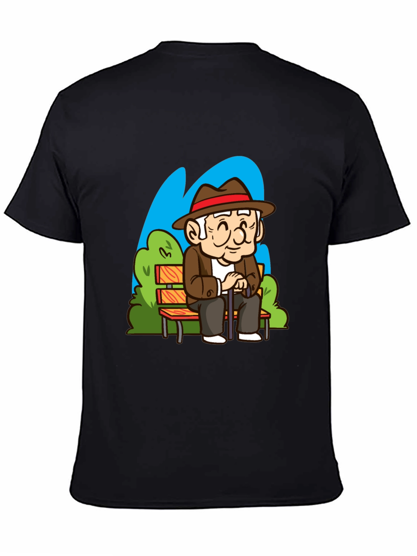 Cartoon Old Man on Park Bench T-Shirt