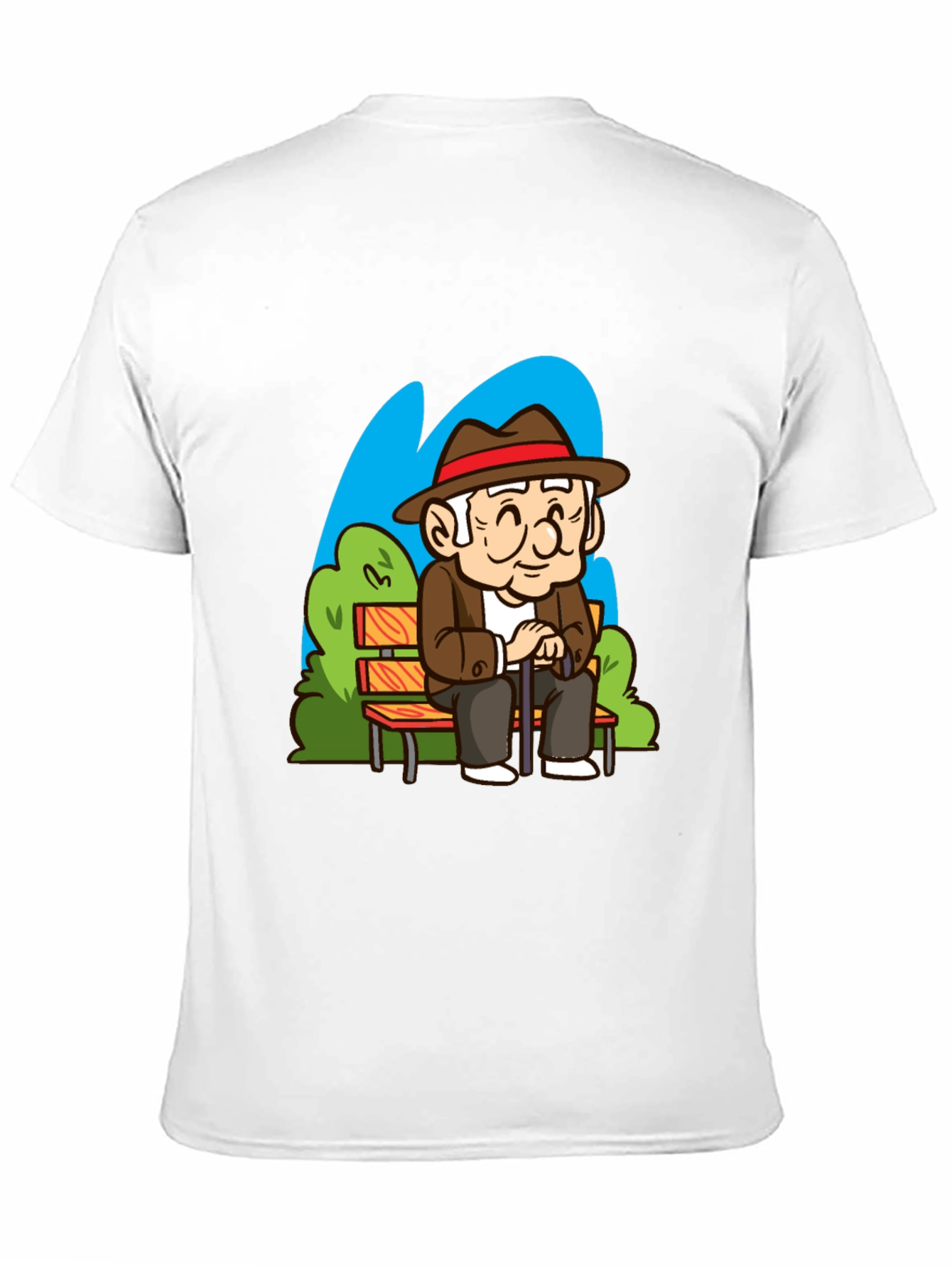 Cartoon Old Man on Park Bench T-Shirt