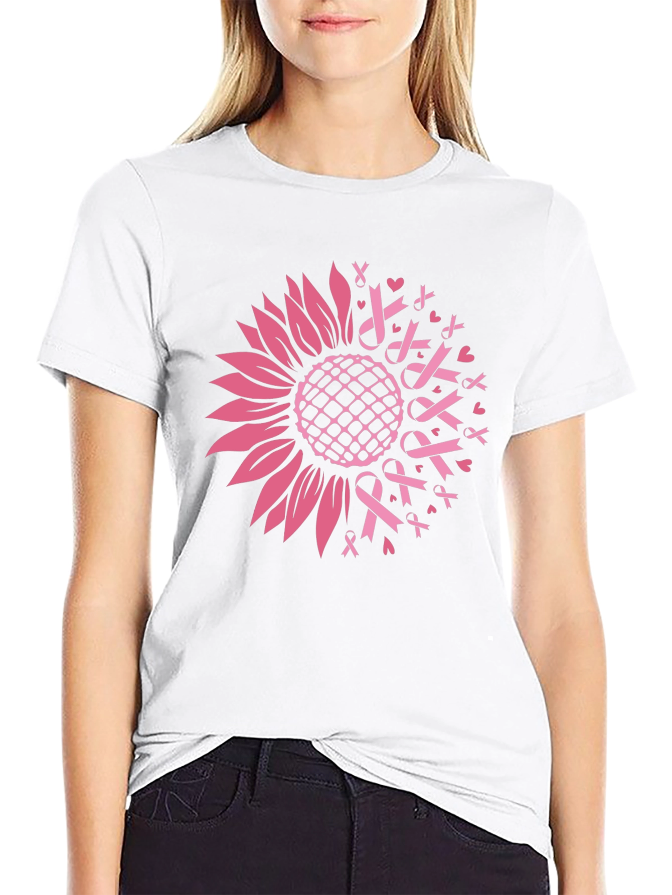 Sunflower Ribbon T-Shirt - Breast Cancer Awareness