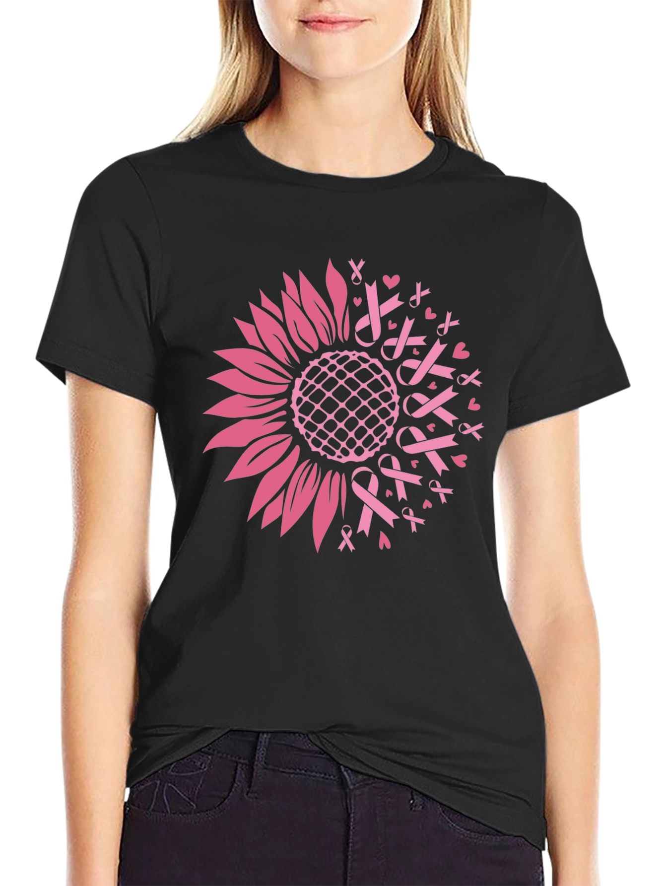 Sunflower Ribbon T-Shirt - Breast Cancer Awareness