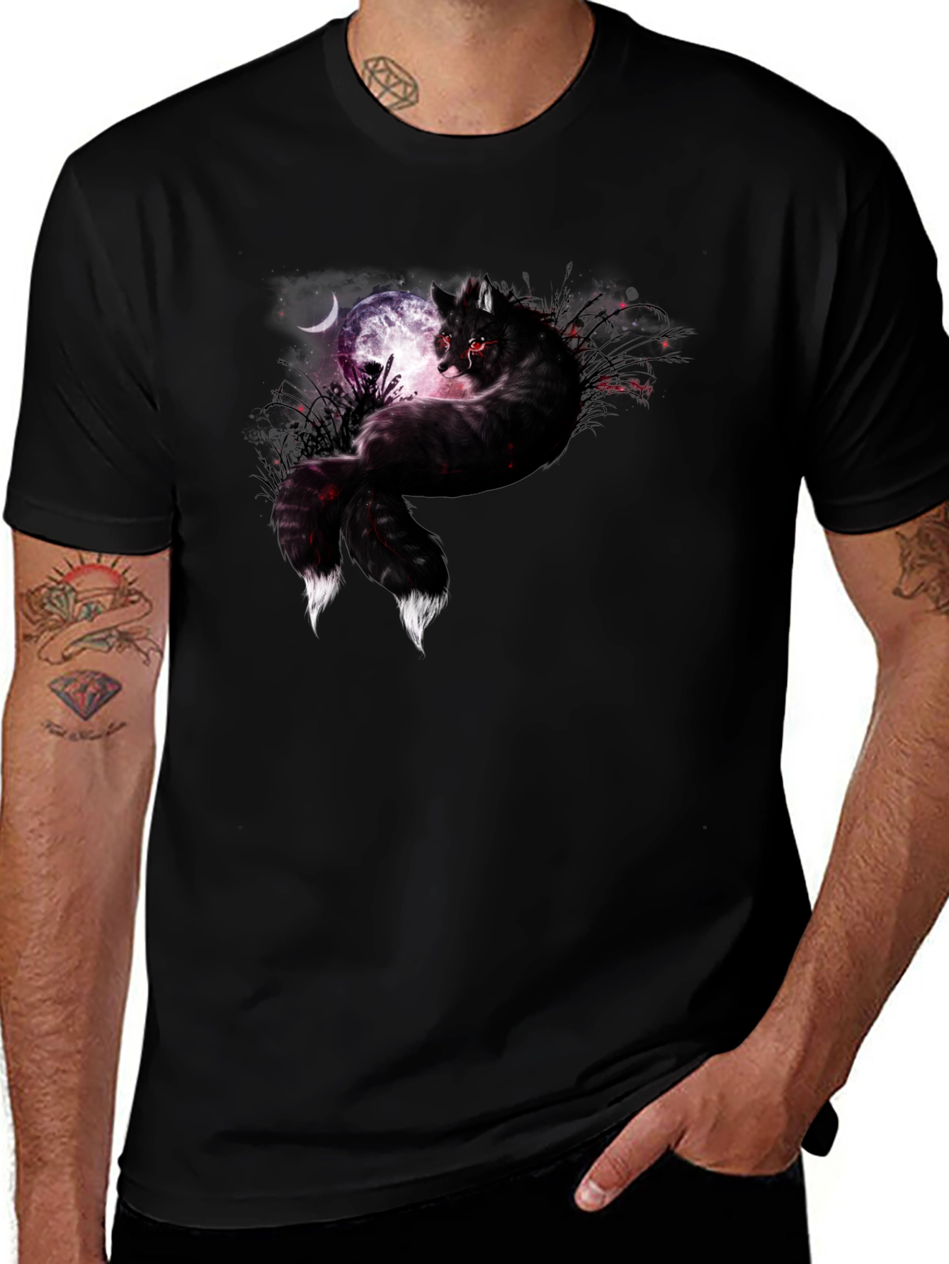 Mystic Night Wolf Graphic Tee - Black