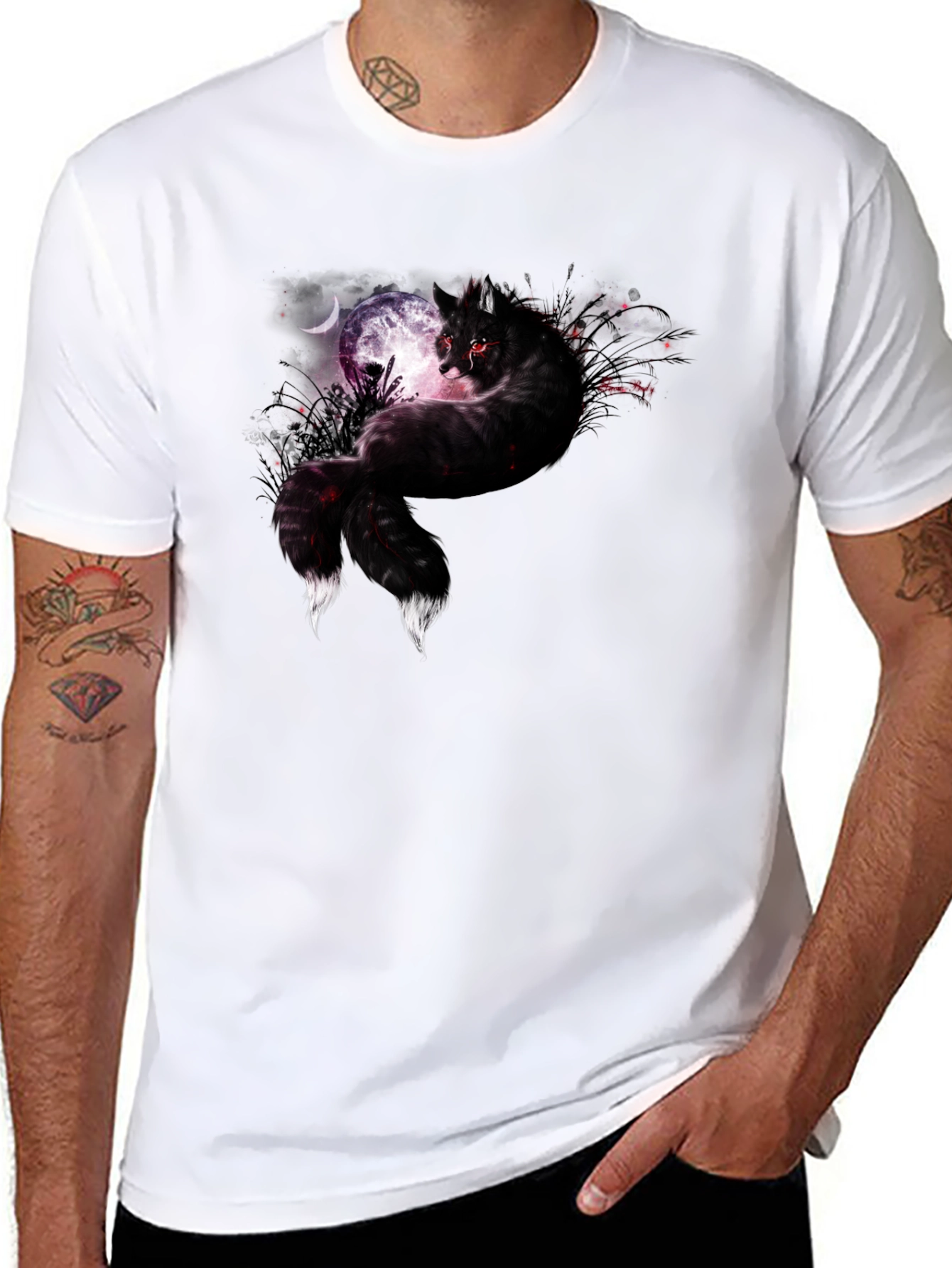 Mystic Night Wolf Graphic Tee - Black