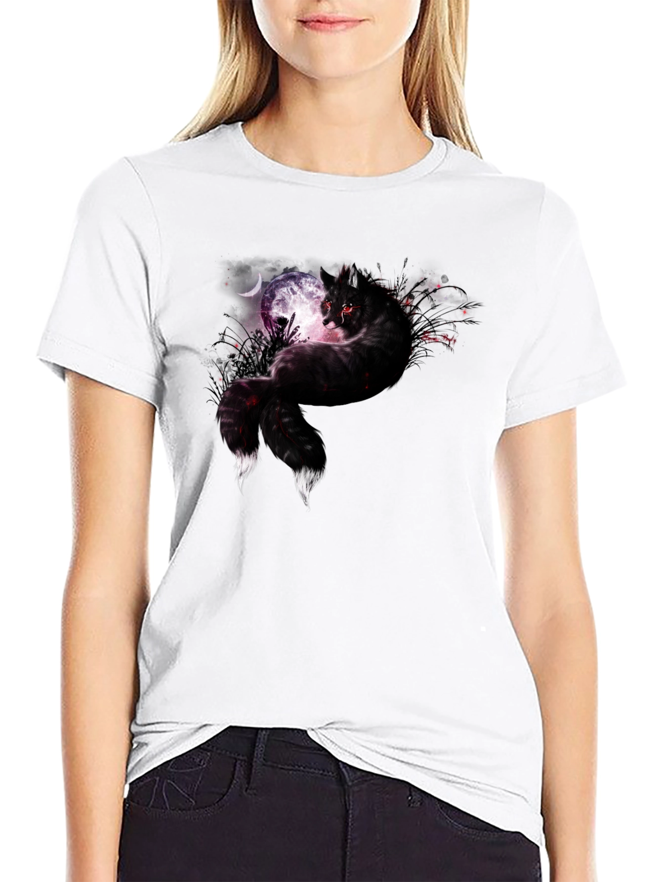 Mystic Night Wolf Graphic Tee - Black