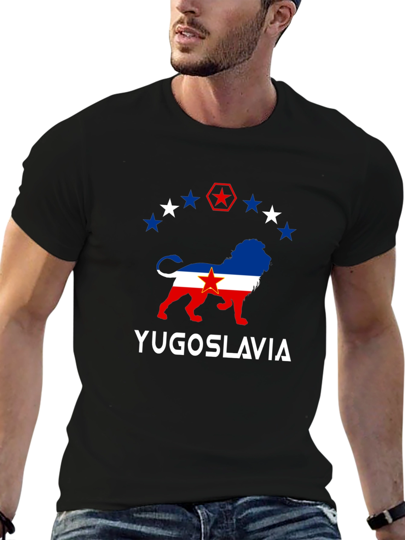 Yugoslavia Lion Graphic Print Black T-Shirt