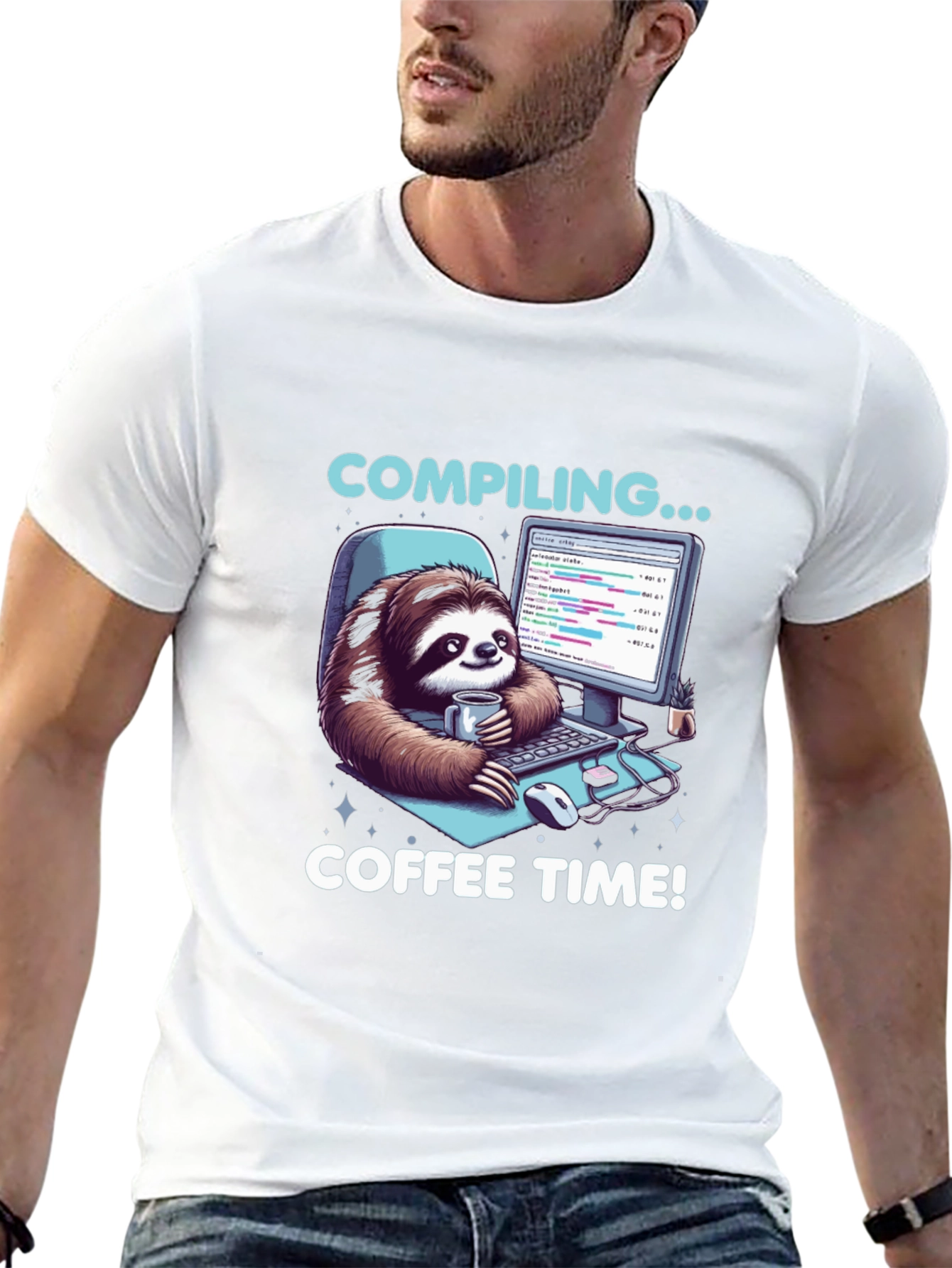 Compiling Coffee Time T-Shirt - Programmer Sloth