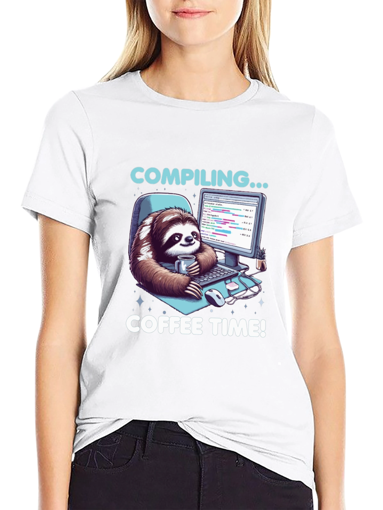 Compiling Coffee Time T-Shirt - Programmer Sloth