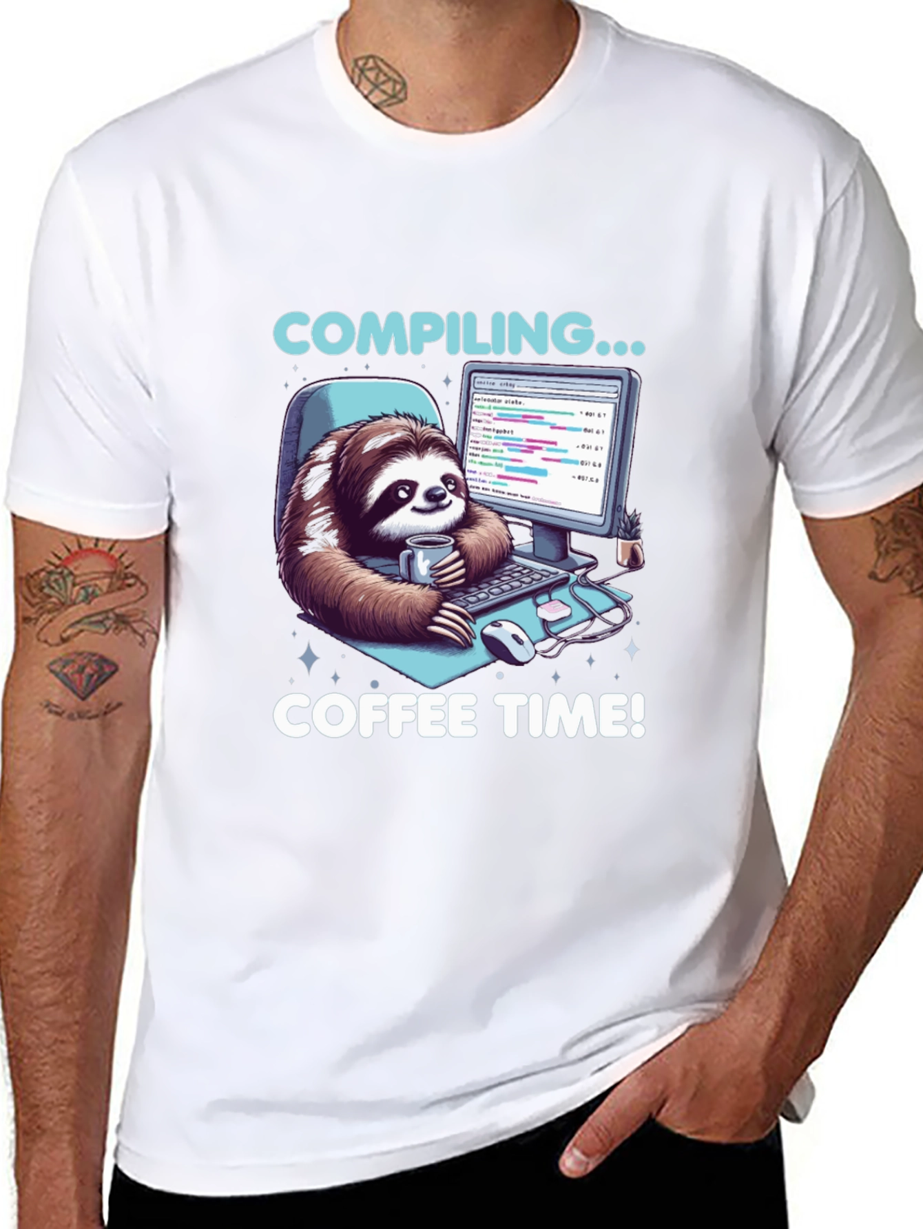 Compiling Coffee Time T-Shirt - Programmer Sloth