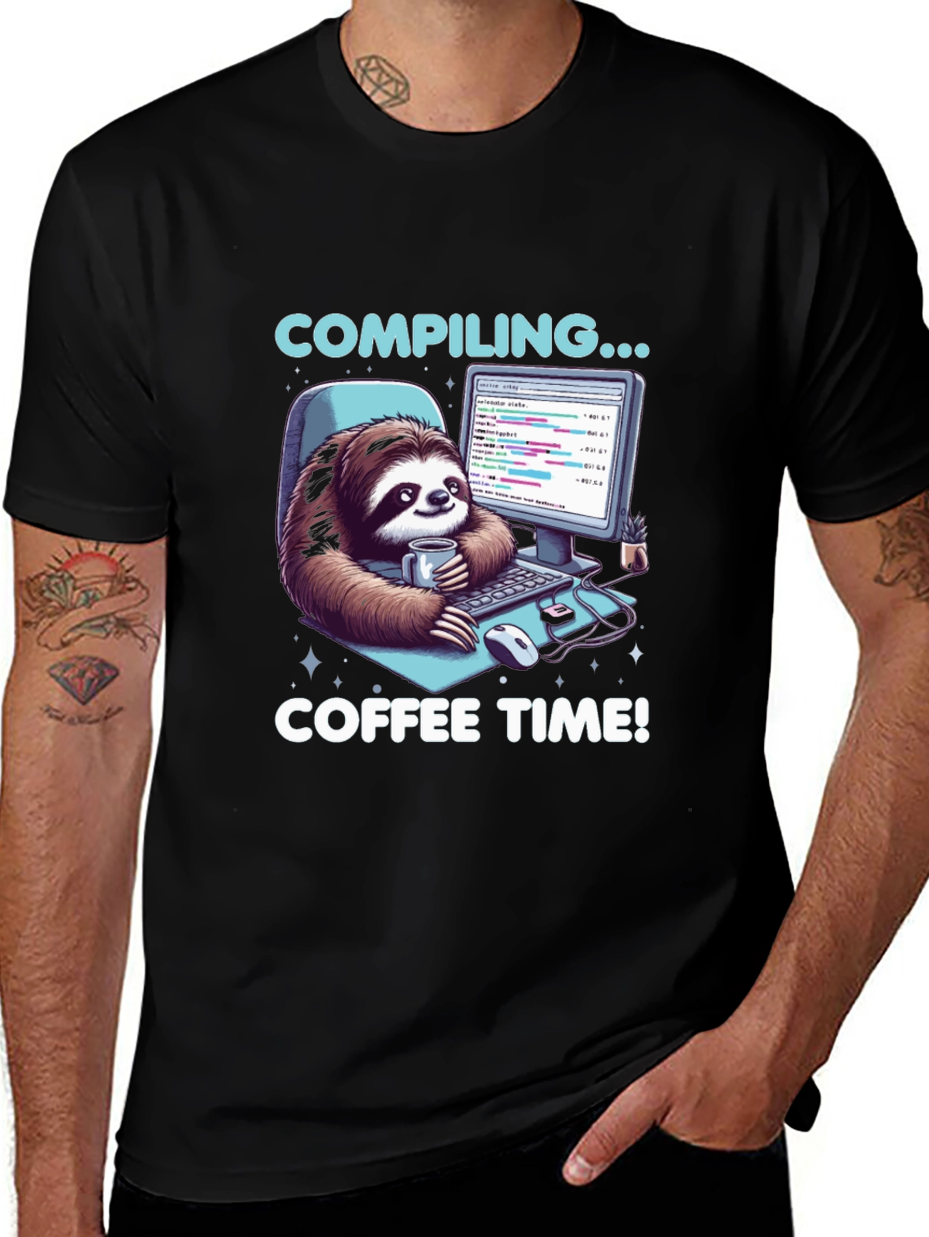Compiling Coffee Time T-Shirt - Programmer Sloth