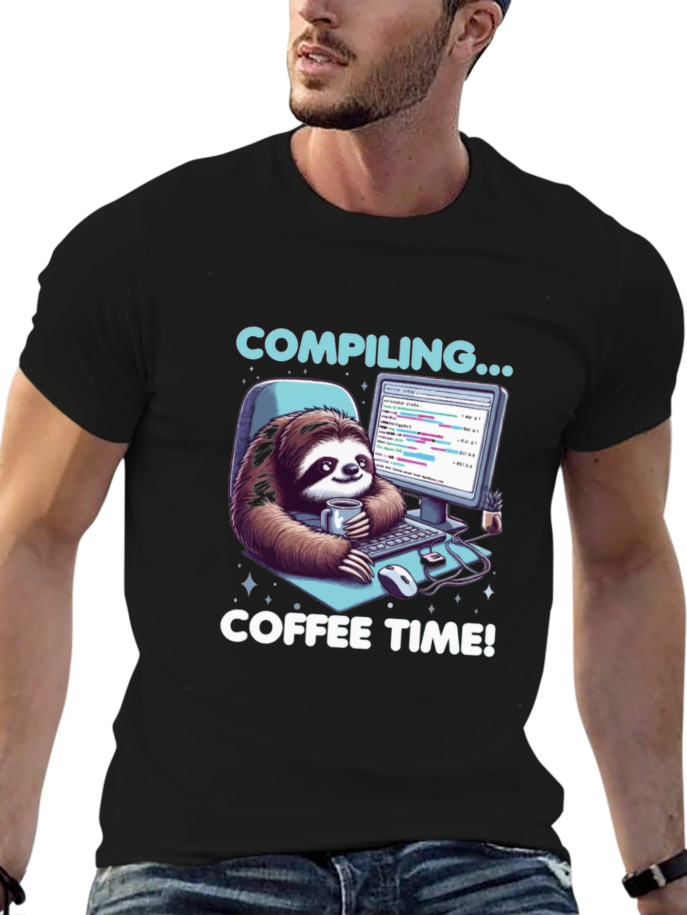 Compiling Coffee Time T-Shirt - Programmer Sloth