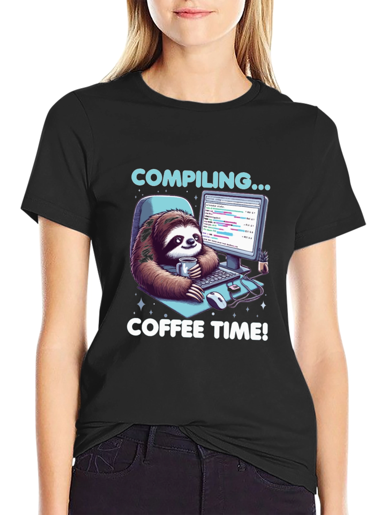 Compiling Coffee Time T-Shirt - Programmer Sloth