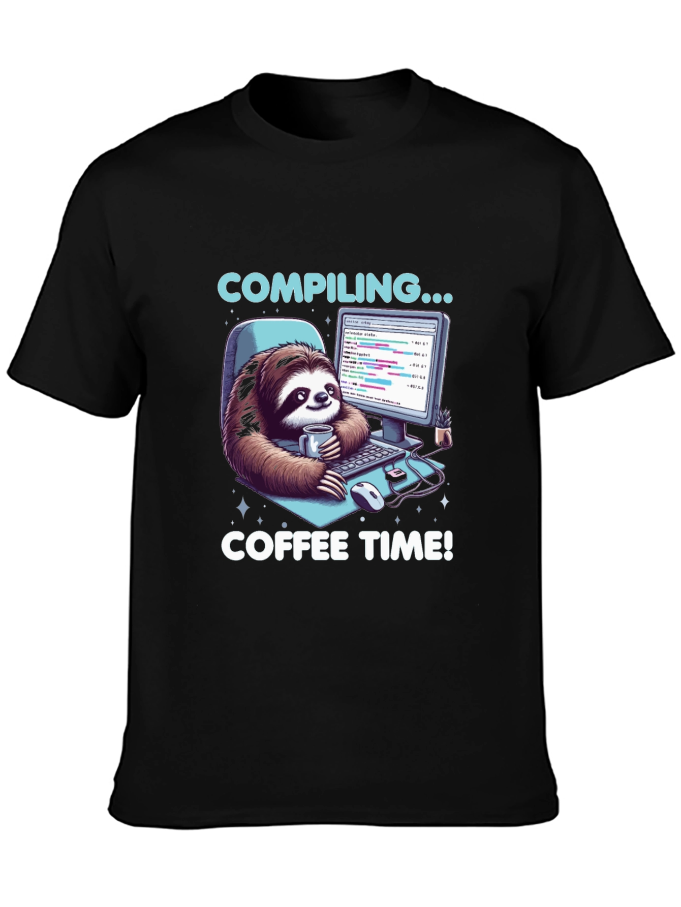 Compiling Coffee Time T-Shirt - Programmer Sloth