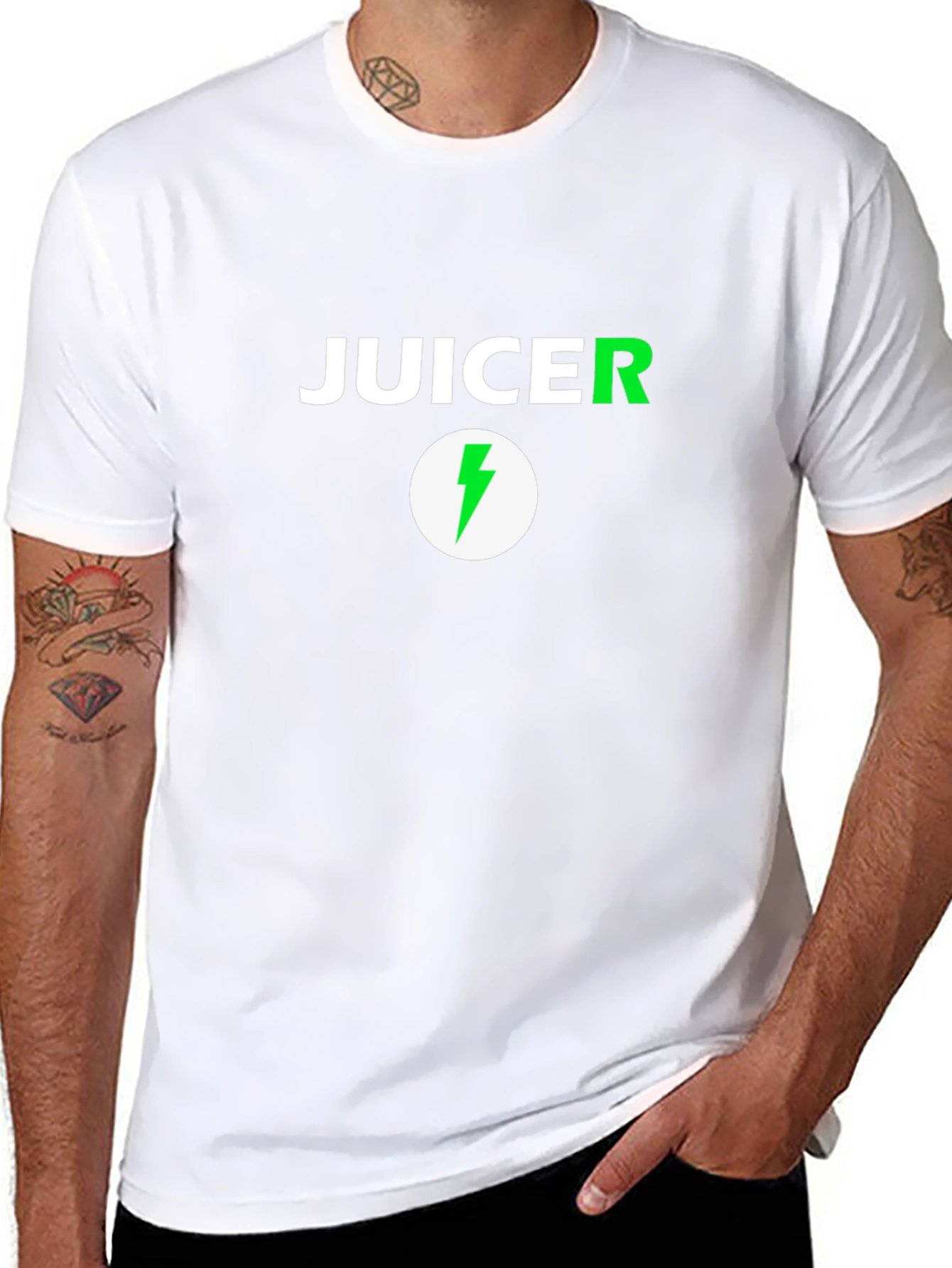 Juicer Black T-Shirt with Green Lightning Bolt Logo