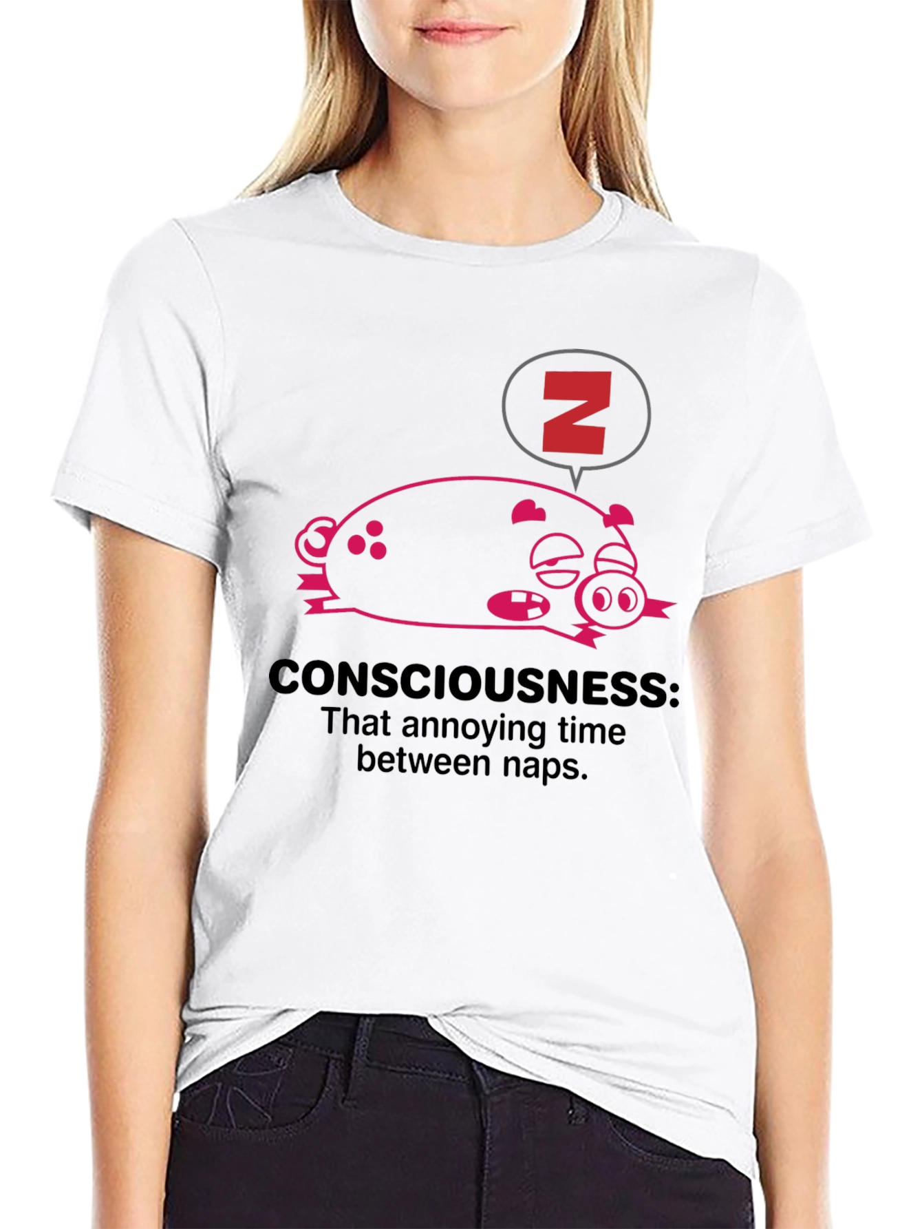 Funny Sleeping Pig T-Shirt: Consciousness Between Naps