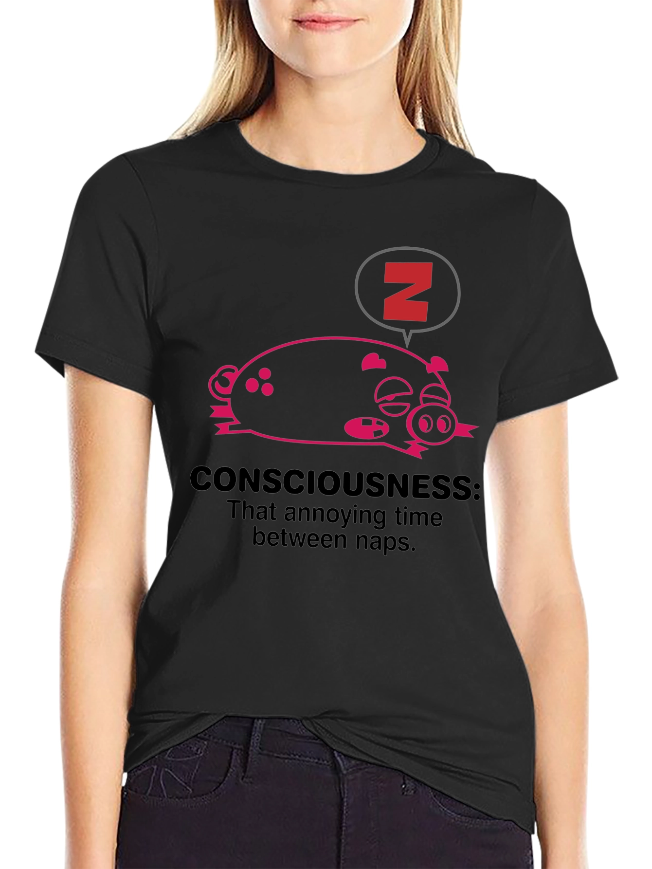Funny Sleeping Pig T-Shirt: Consciousness Between Naps