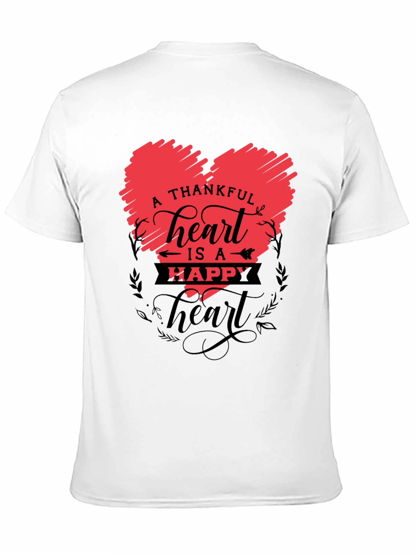 Thankful Heart Graphic Tee -  Crew Neck Black T-Shirt