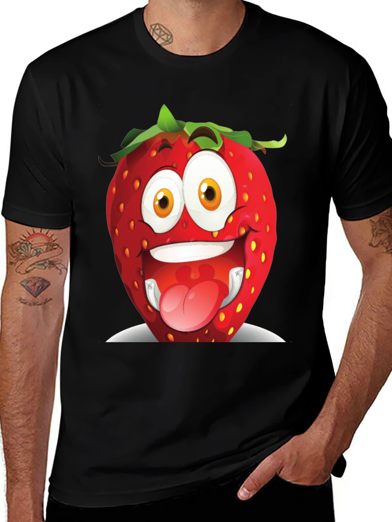 Funny Strawberry Graphic Tee - Black Cotton Shirt