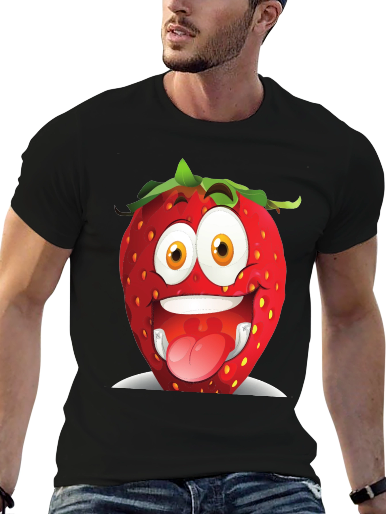 Funny Strawberry Graphic Tee - Black Cotton Shirt
