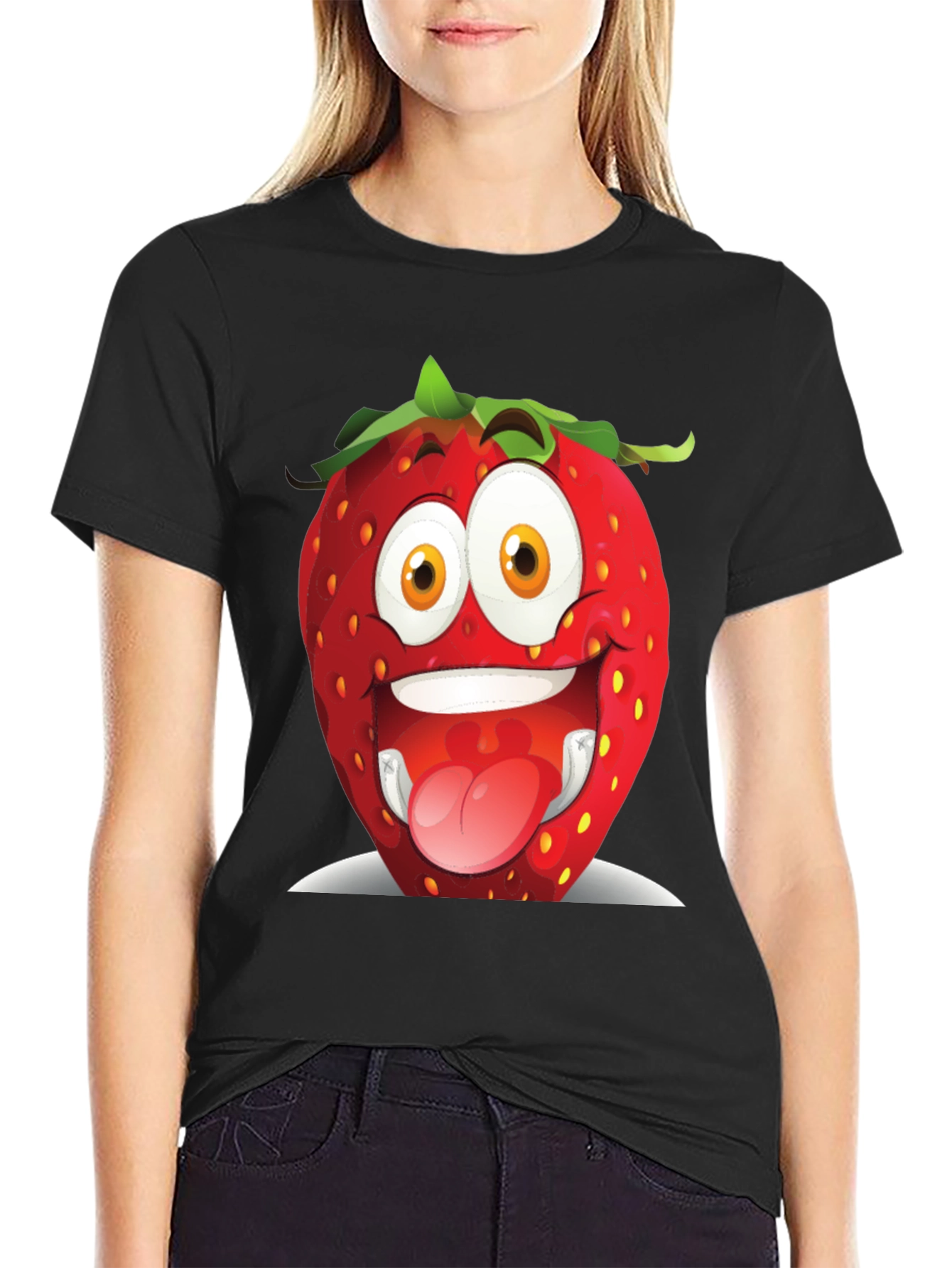 Funny Strawberry Graphic Tee - Black Cotton Shirt