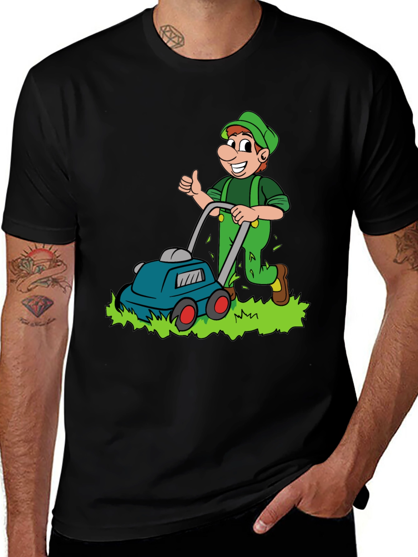Cartoon Lawn Mower T-Shirt - Black