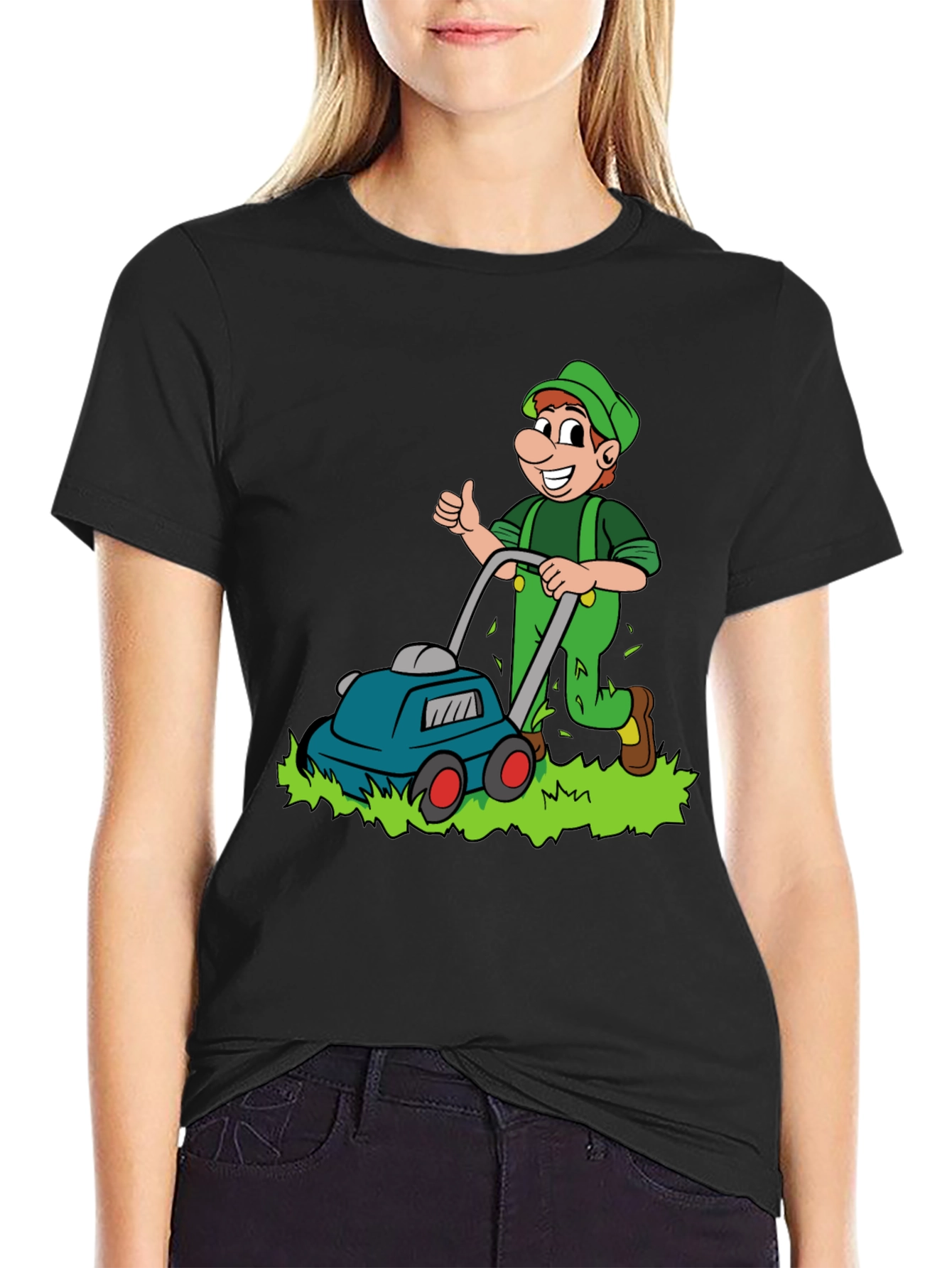 Cartoon Lawn Mower T-Shirt - Black