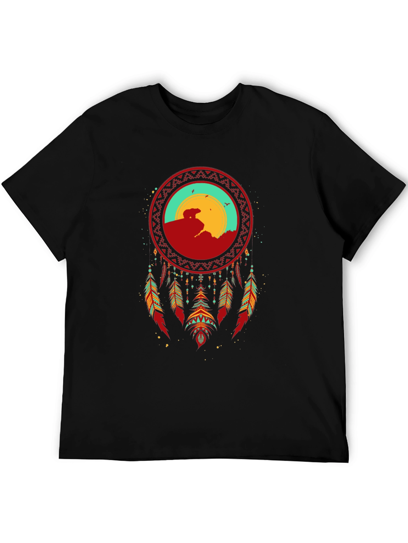 Dreamcatcher Bear Graphic T-Shirt - Black