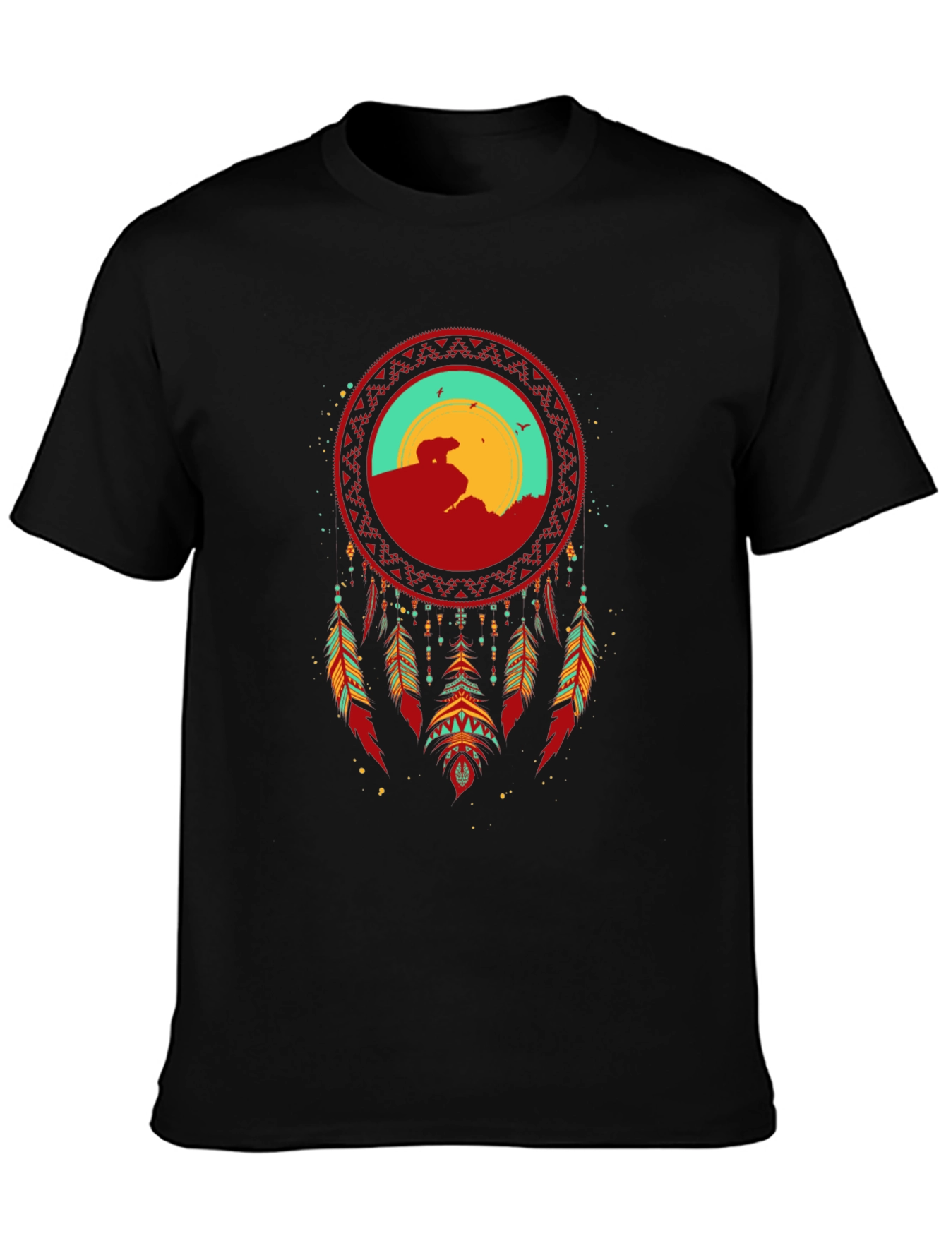 Dreamcatcher Bear Graphic T-Shirt - Black