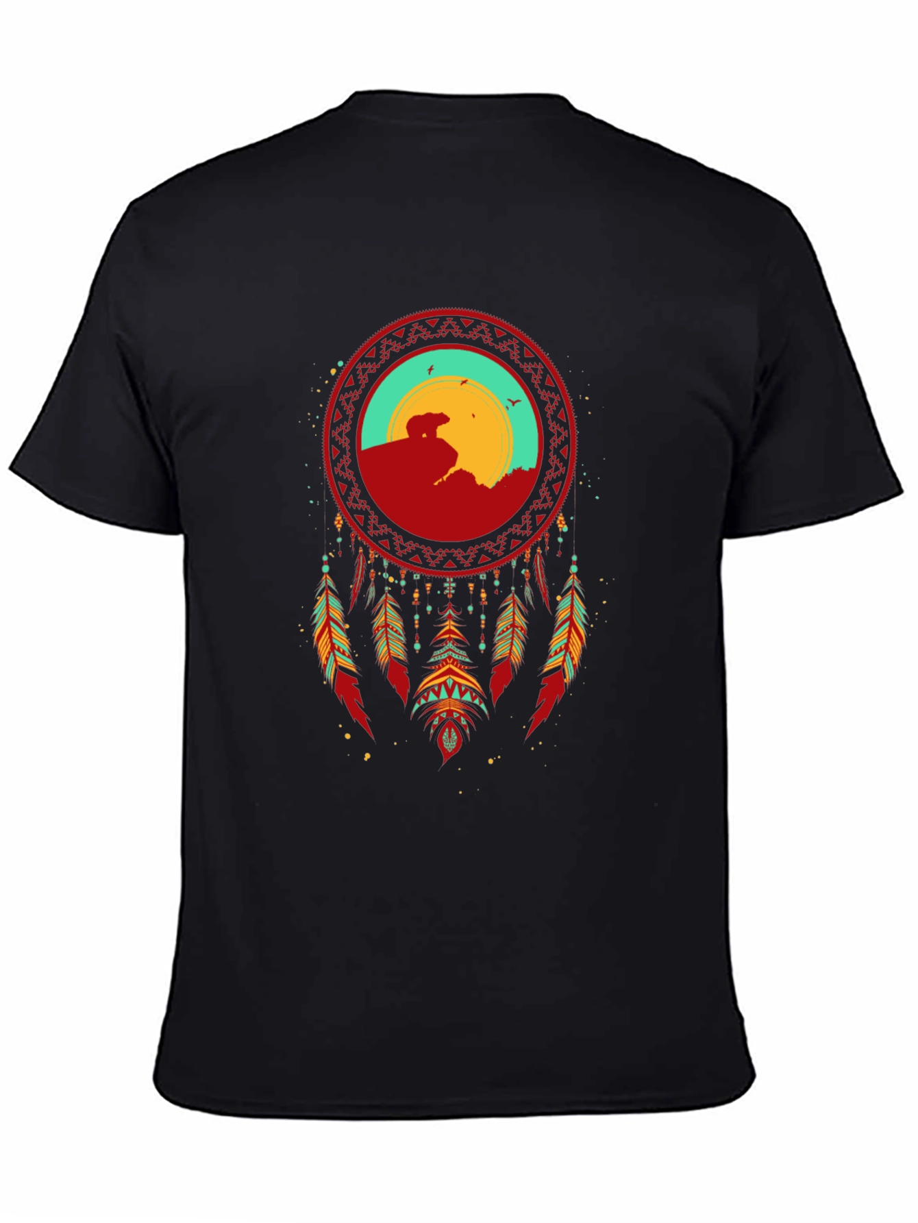 Dreamcatcher Bear Graphic T-Shirt - Black