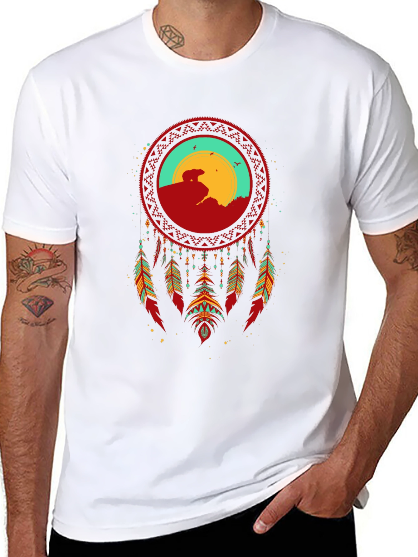 Dreamcatcher Bear Graphic T-Shirt - Black