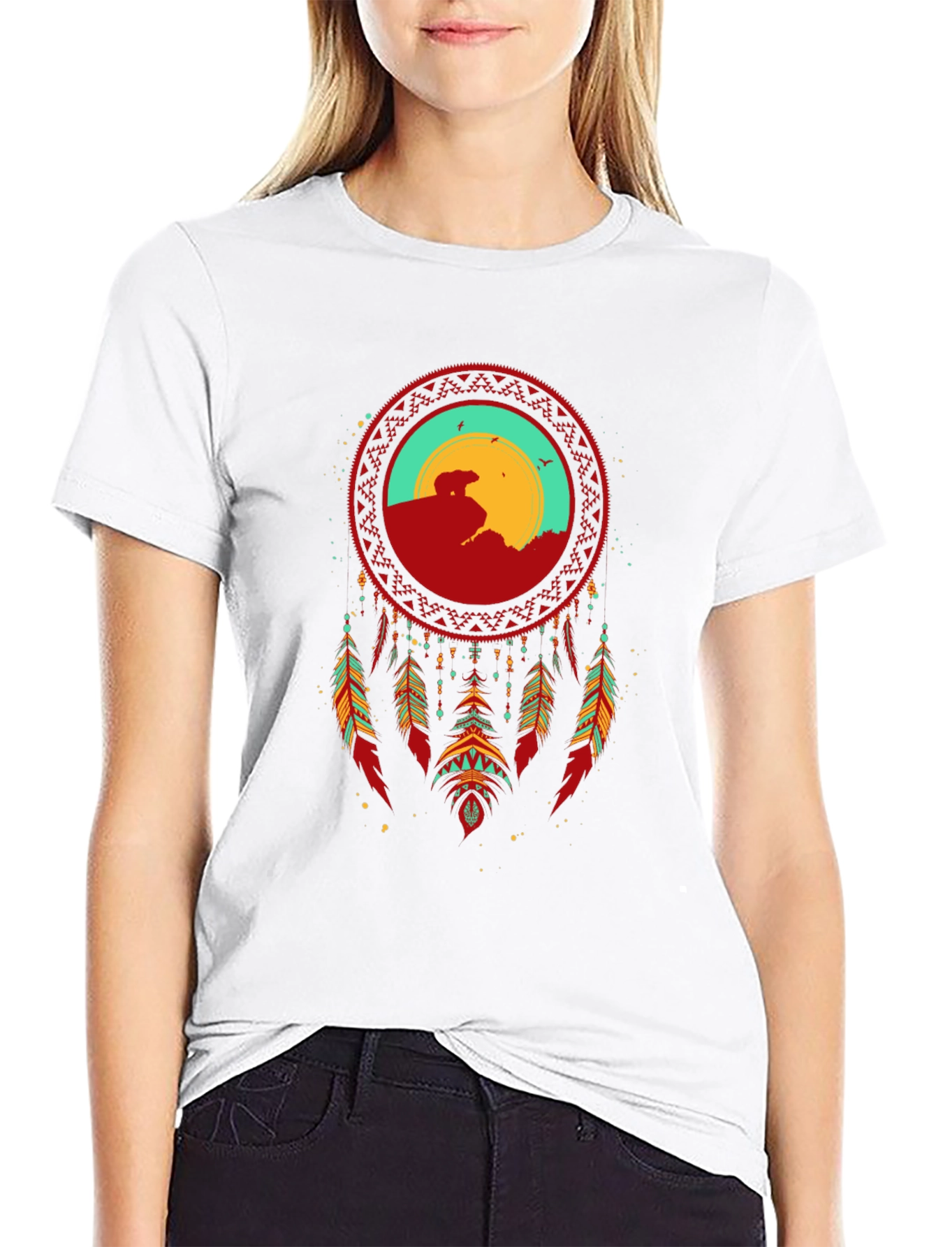 Dreamcatcher Bear Graphic T-Shirt - Black