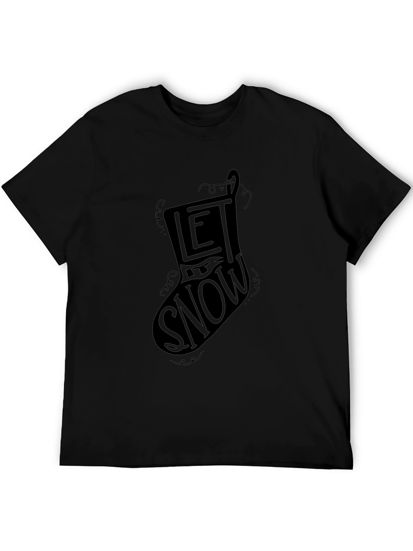 Let It Snow Christmas Stocking Graphic Tee - Black