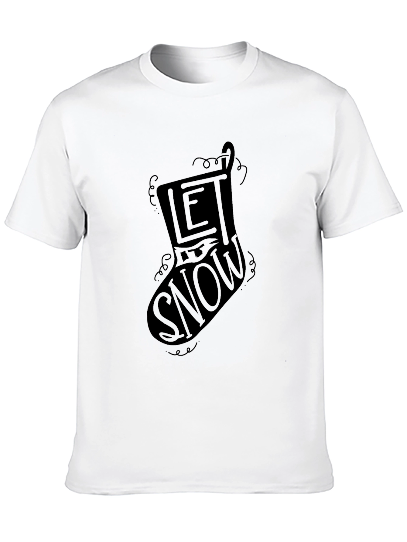Let It Snow Christmas Stocking Graphic Tee - Black