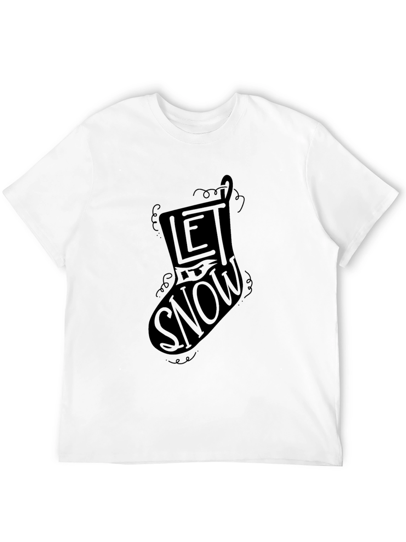 Let It Snow Christmas Stocking Graphic Tee - Black