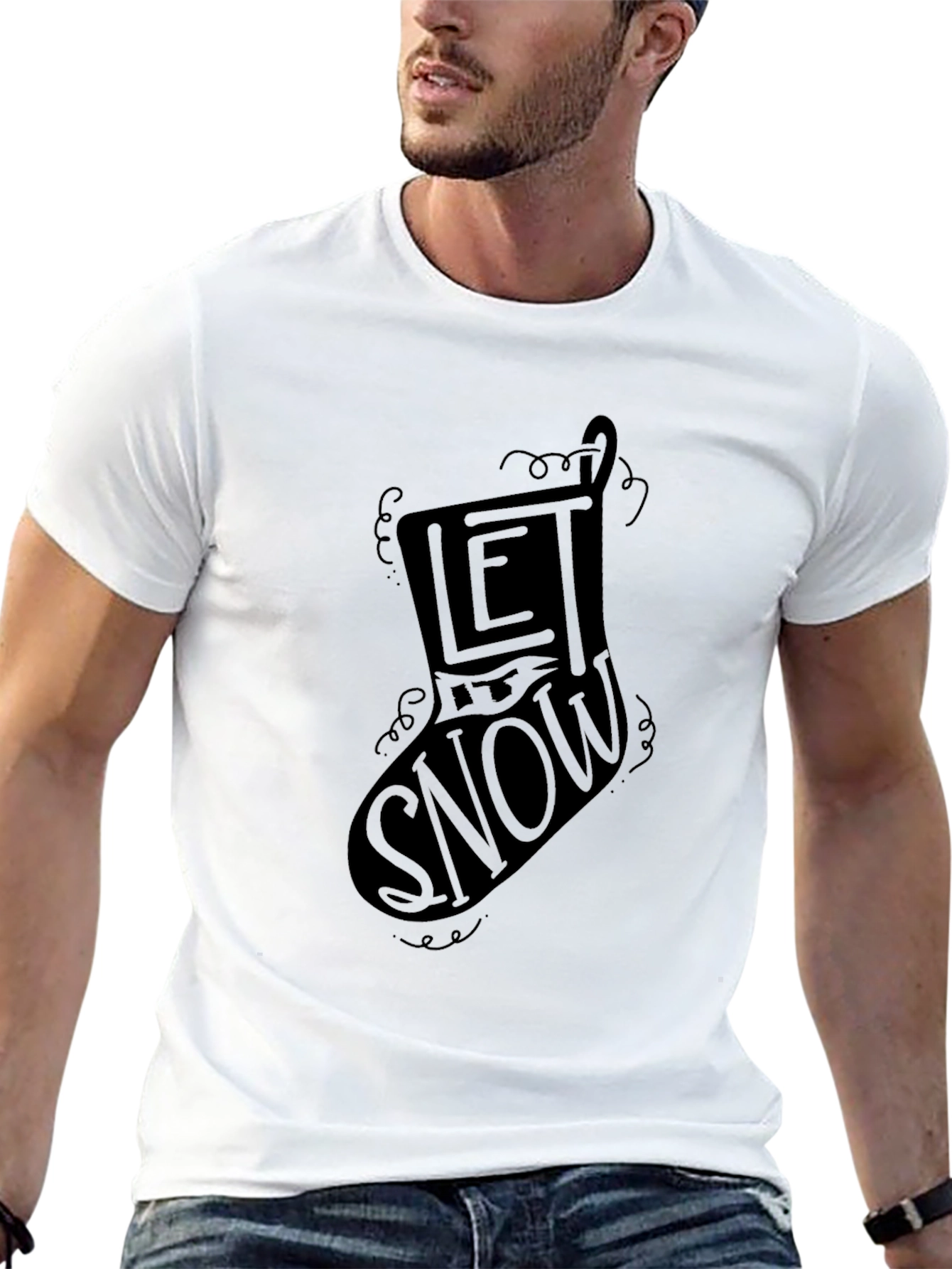 Let It Snow Christmas Stocking Graphic Tee - Black