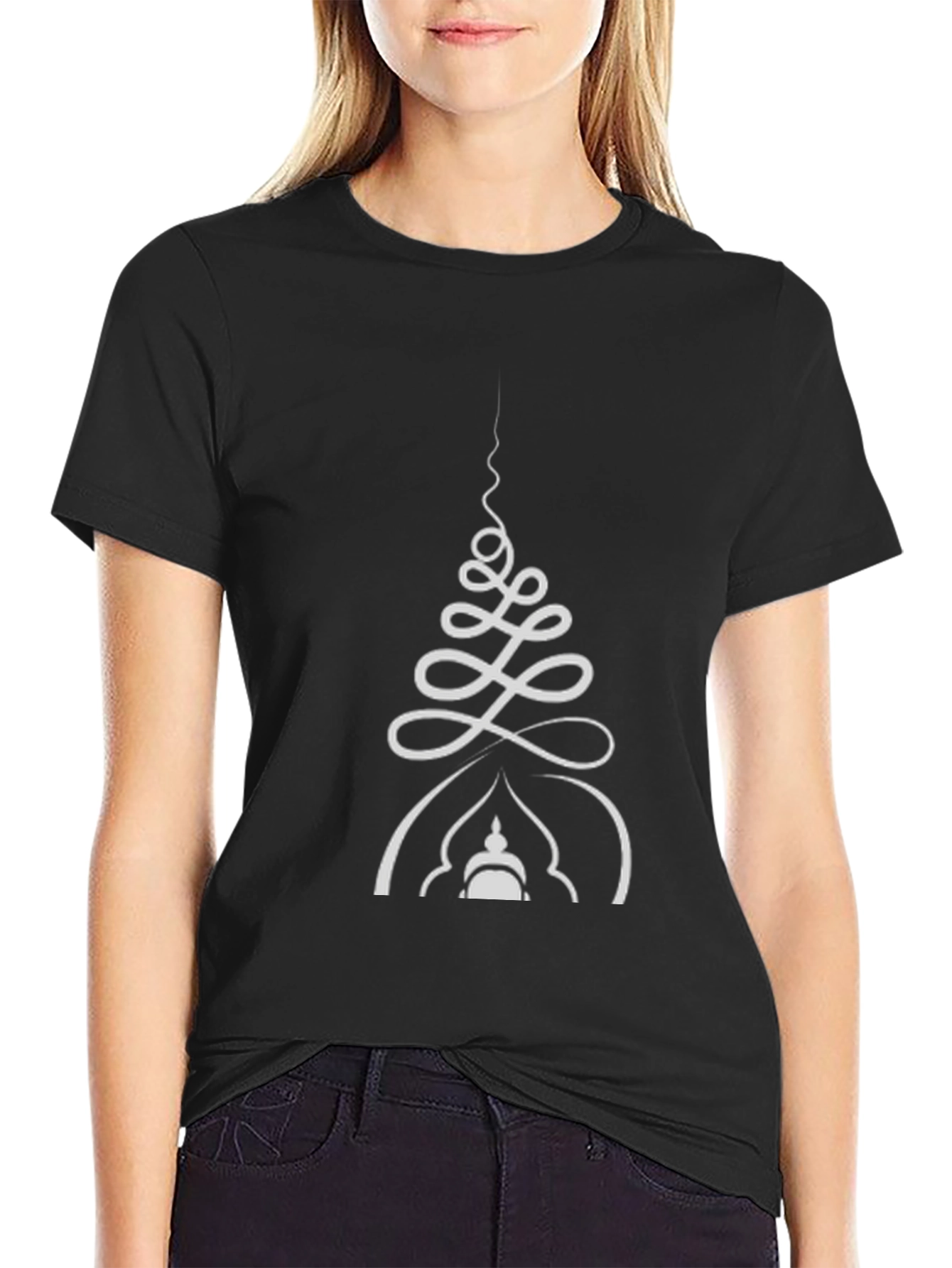 Unisex Black T-Shirt with White Spiritual Design