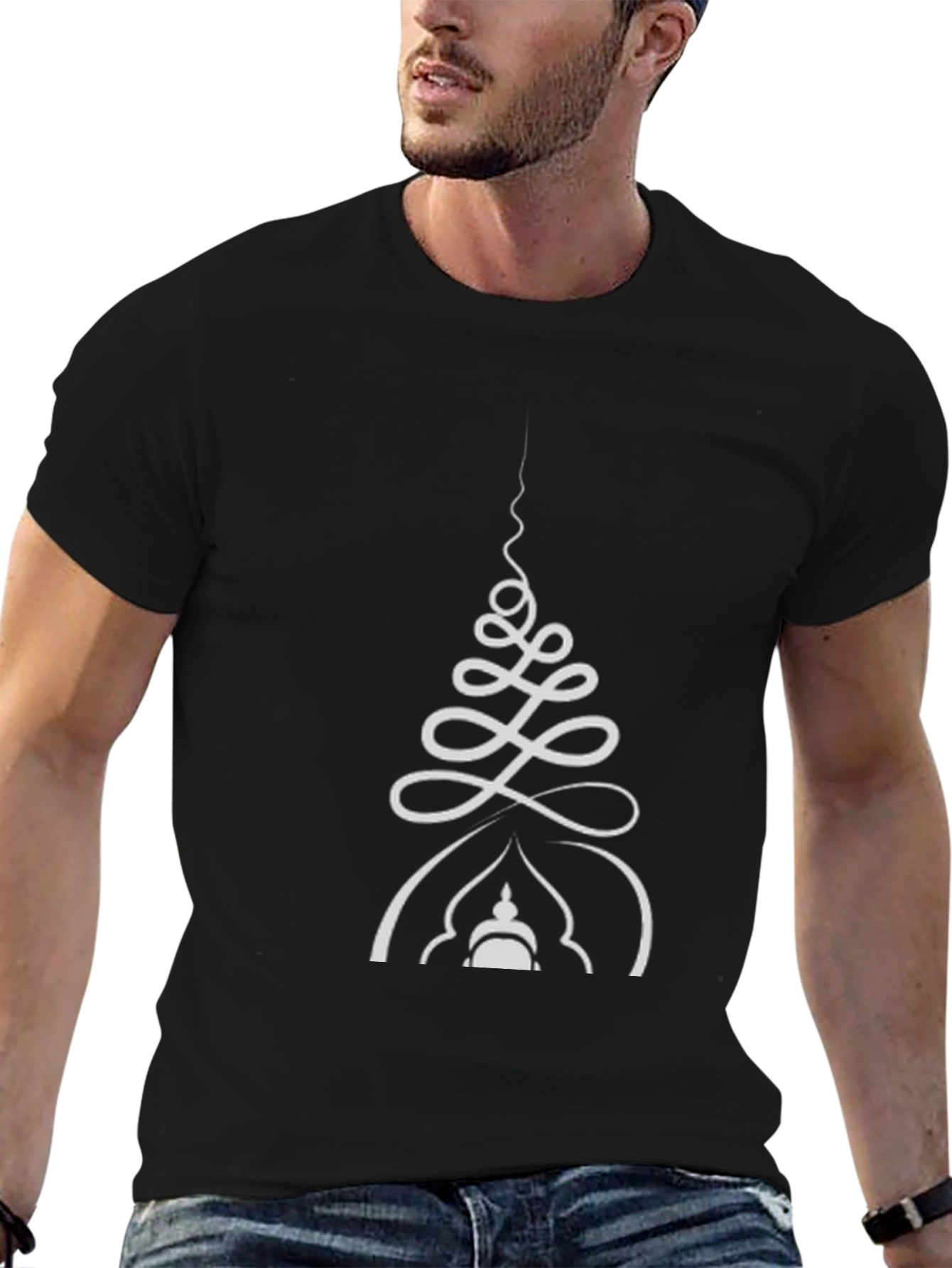 Unisex Black T-Shirt with White Spiritual Design