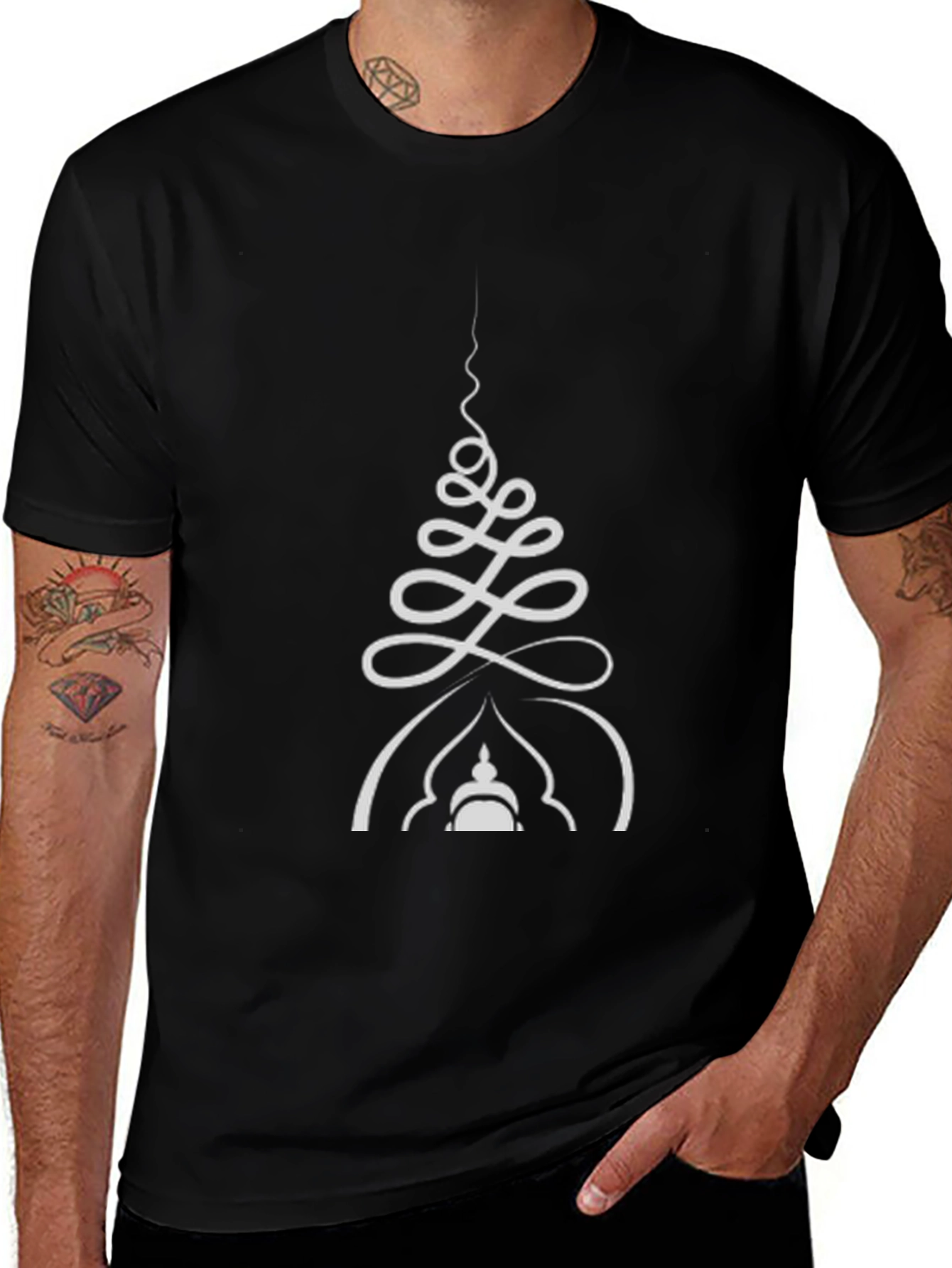 Unisex Black T-Shirt with White Spiritual Design