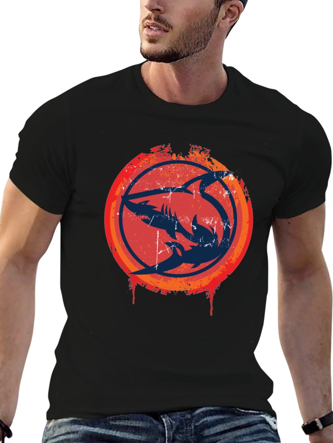Shark Circle Graphic Tee - Cool Design