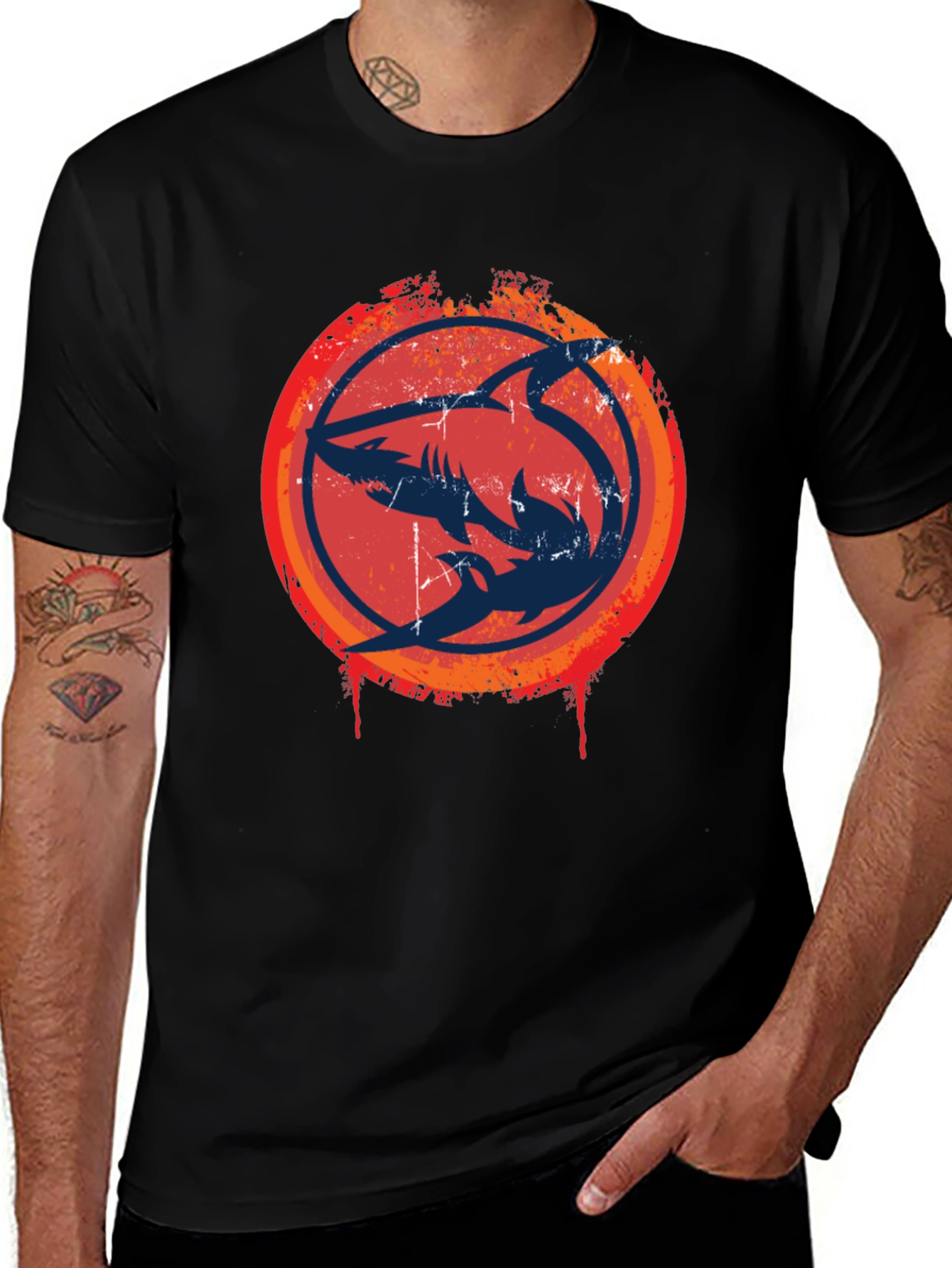 Shark Circle Graphic Tee - Cool Design
