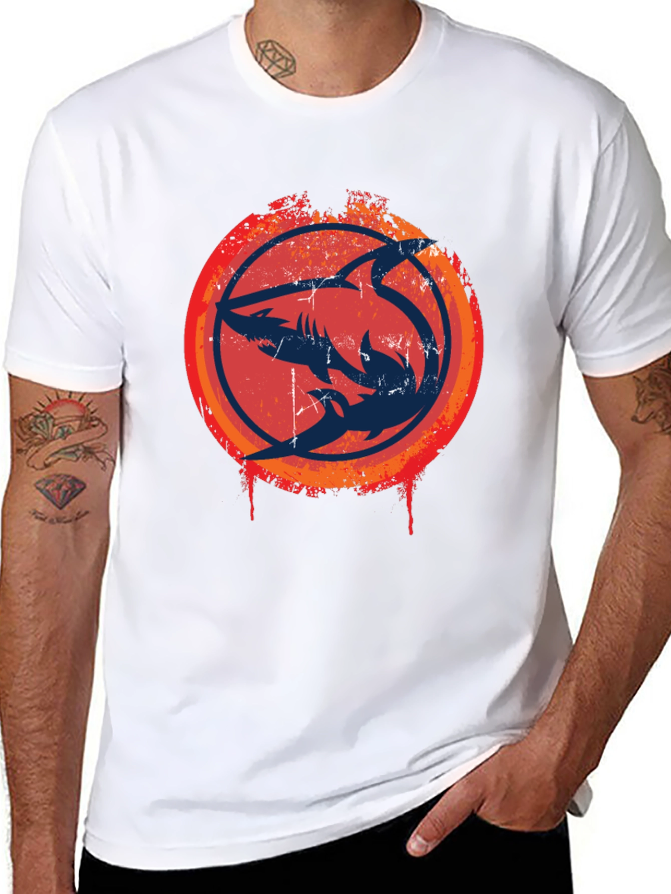 Shark Circle Graphic Tee - Cool Design
