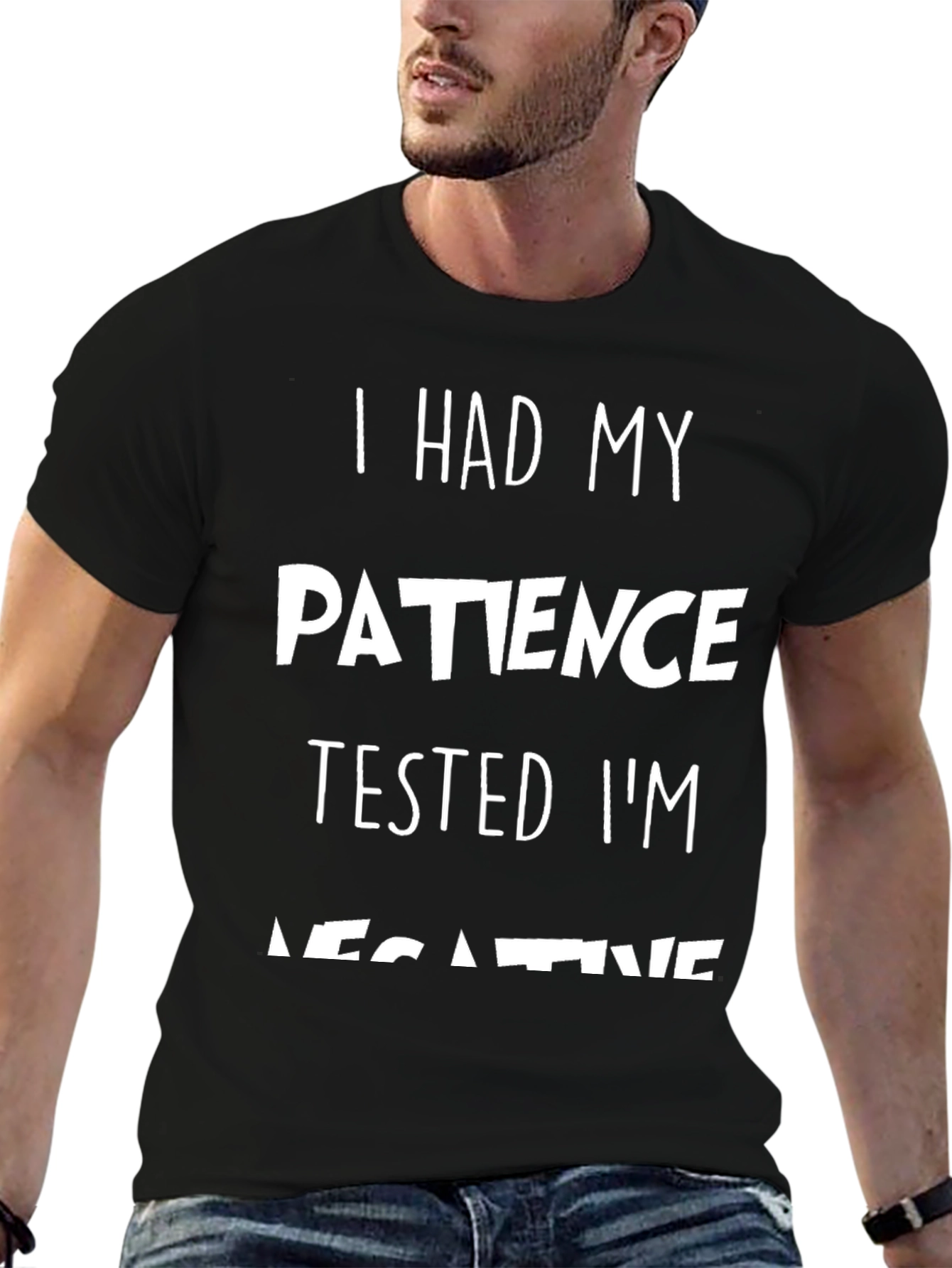 Humorous Patience Tested Graphic Tee - Black Cotton