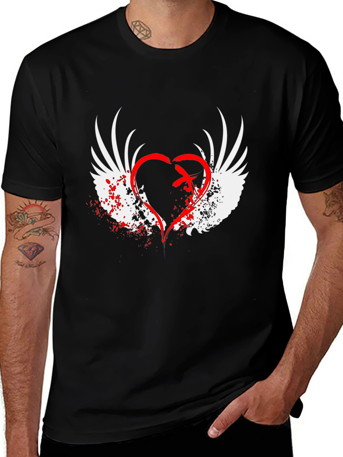 Winged Heart Graphic Black T-Shirt